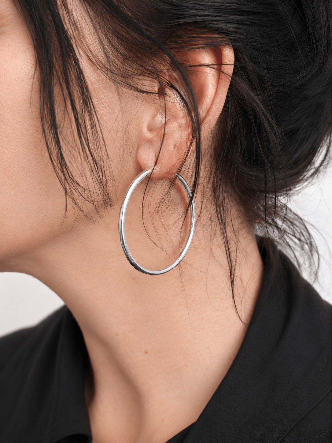 Große 925 Silber Creolen 50mm x 3mm, Silver Classic Hoops, Minimalistische Silber Ohrringe, Silbercreolen - CocosyBerlin