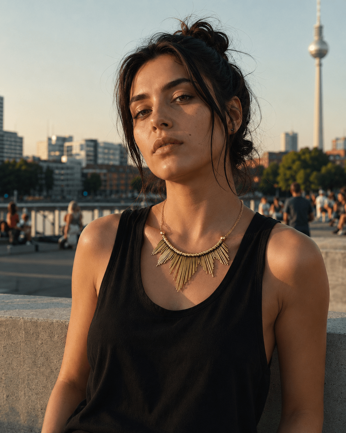 Boho Halskette aus goldenem Messing mit Sonnenstrahlen Design, Statement Kette, Golden Sunray Necklace - CocosyBerlin
