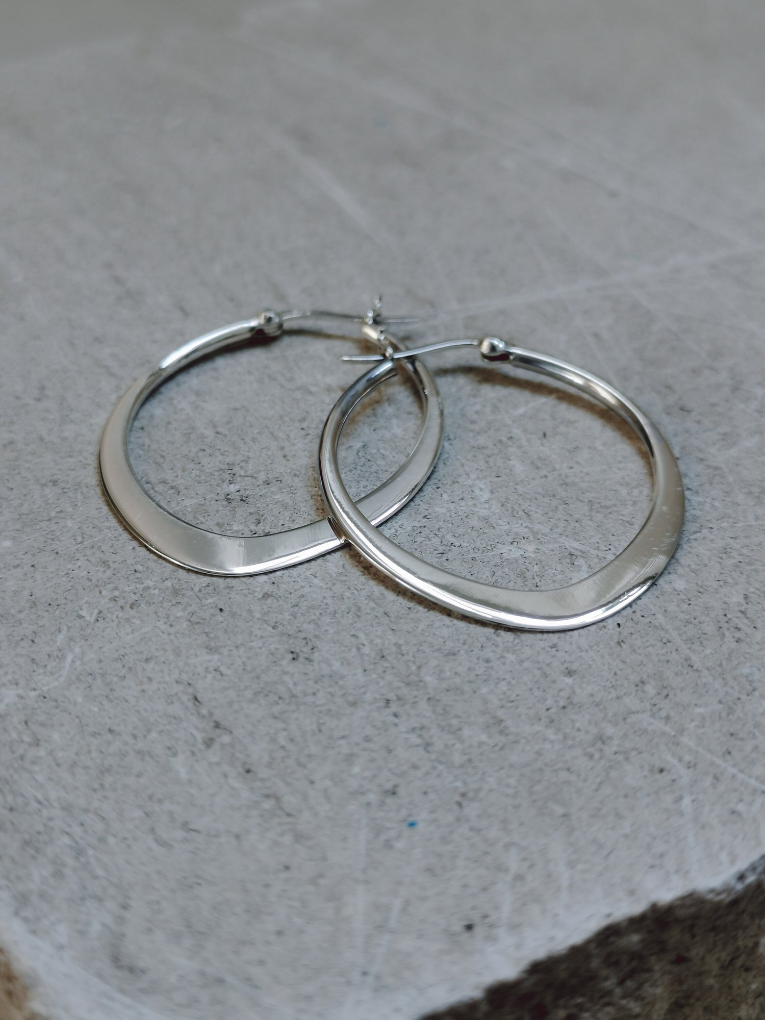 Flache Ovale 925 Silber Creolen, Dünne Minimalistische Ohrringe, Sterling Silber Creolen