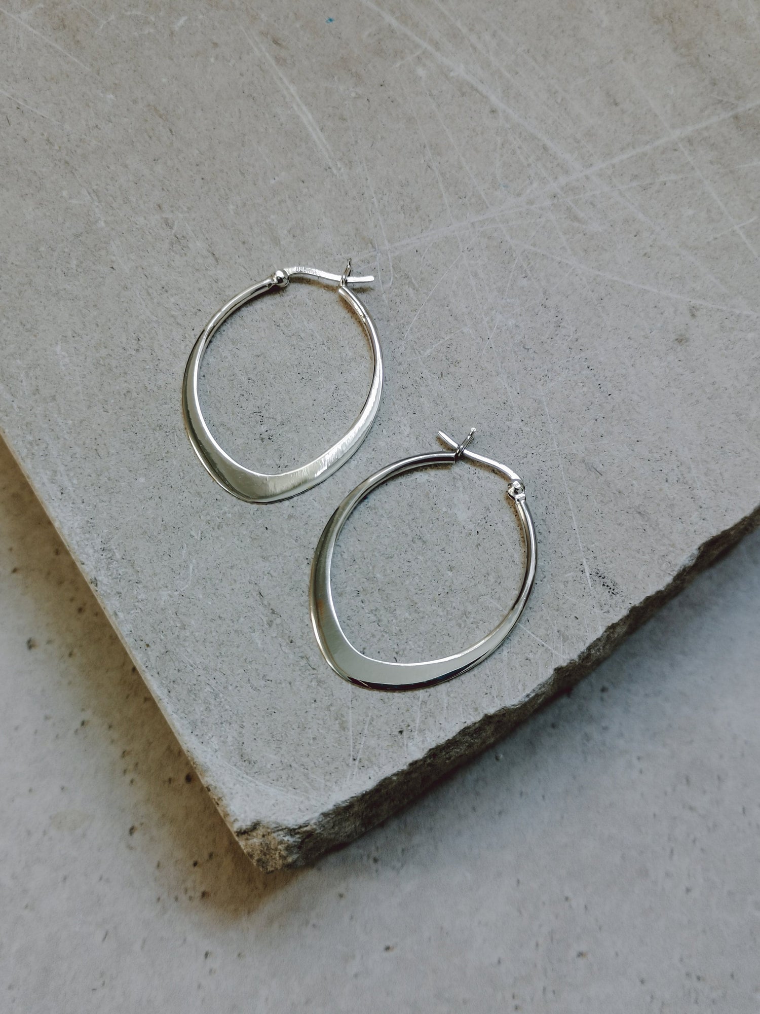 Flache Ovale 925 Silber Creolen, Dünne Minimalistische Ohrringe, Sterling Silber Creolen