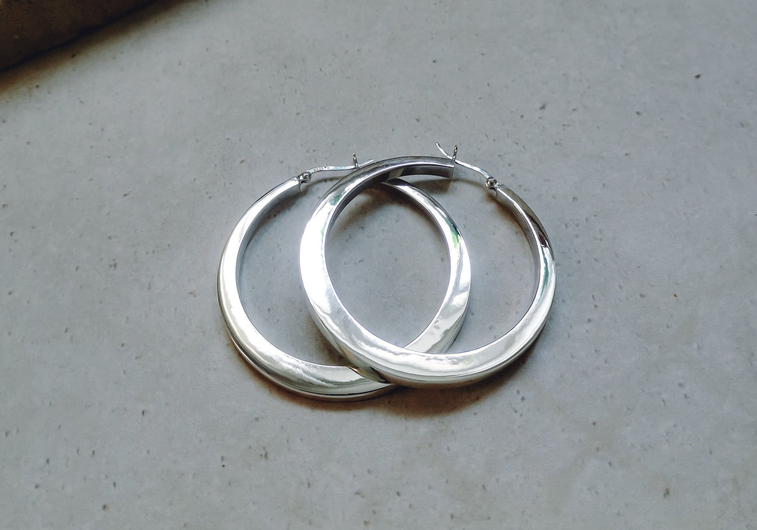 Flat wide 925 silver hoop earrings, chunky sterling silver hoop earrings