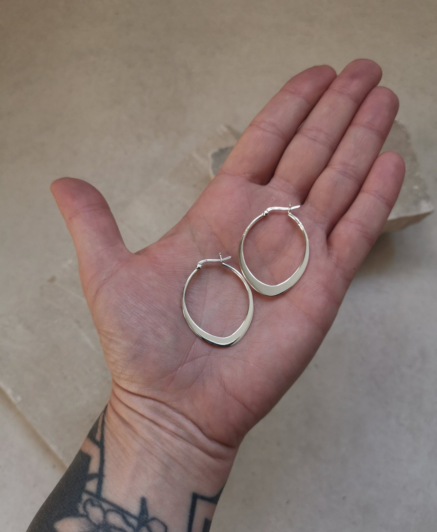 Flache Ovale 925 Silber Creolen, Dünne Minimalistische Ohrringe, Sterling Silber Creolen