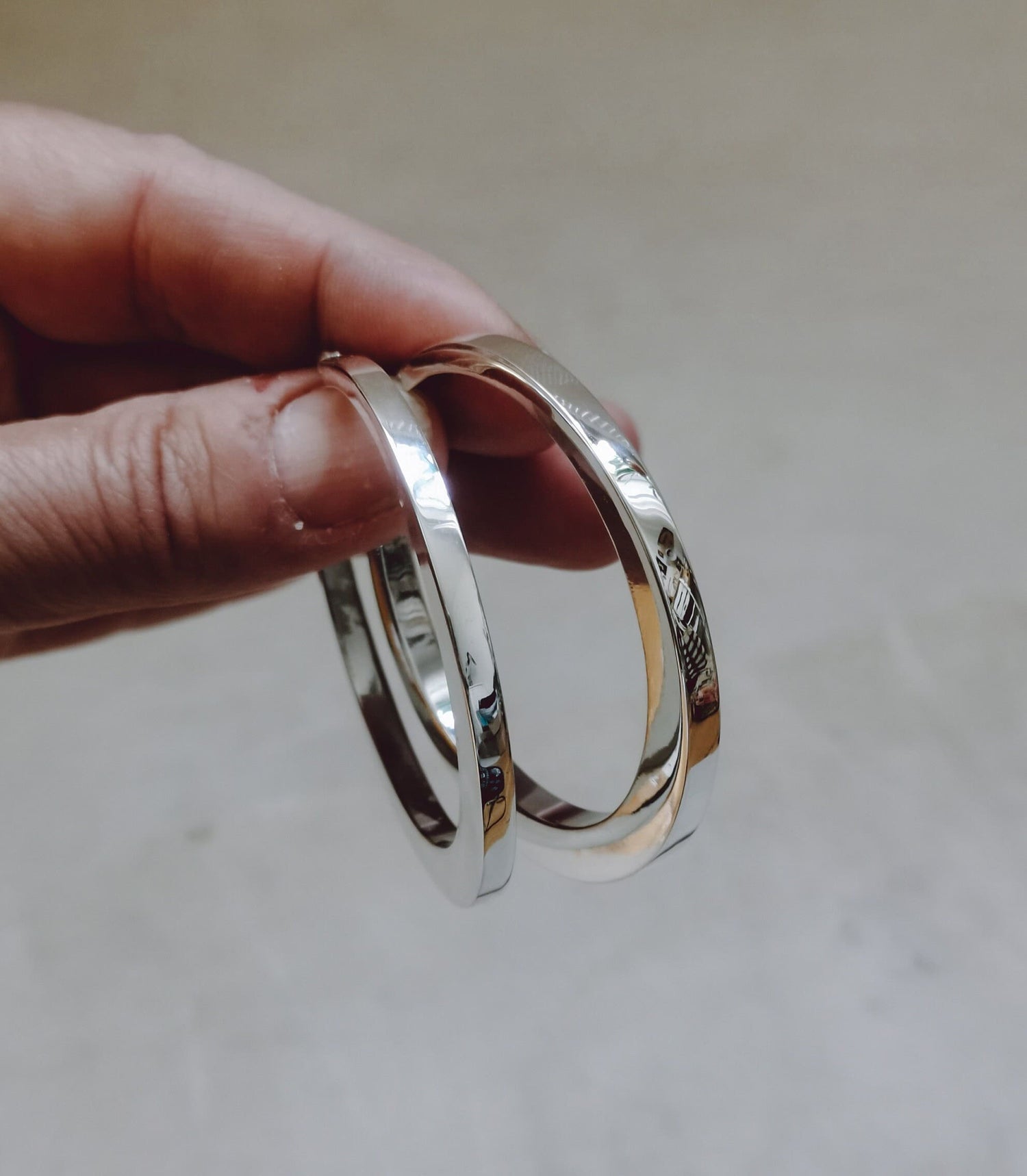 Flat wide 925 silver hoop earrings, chunky sterling silver hoop earrings