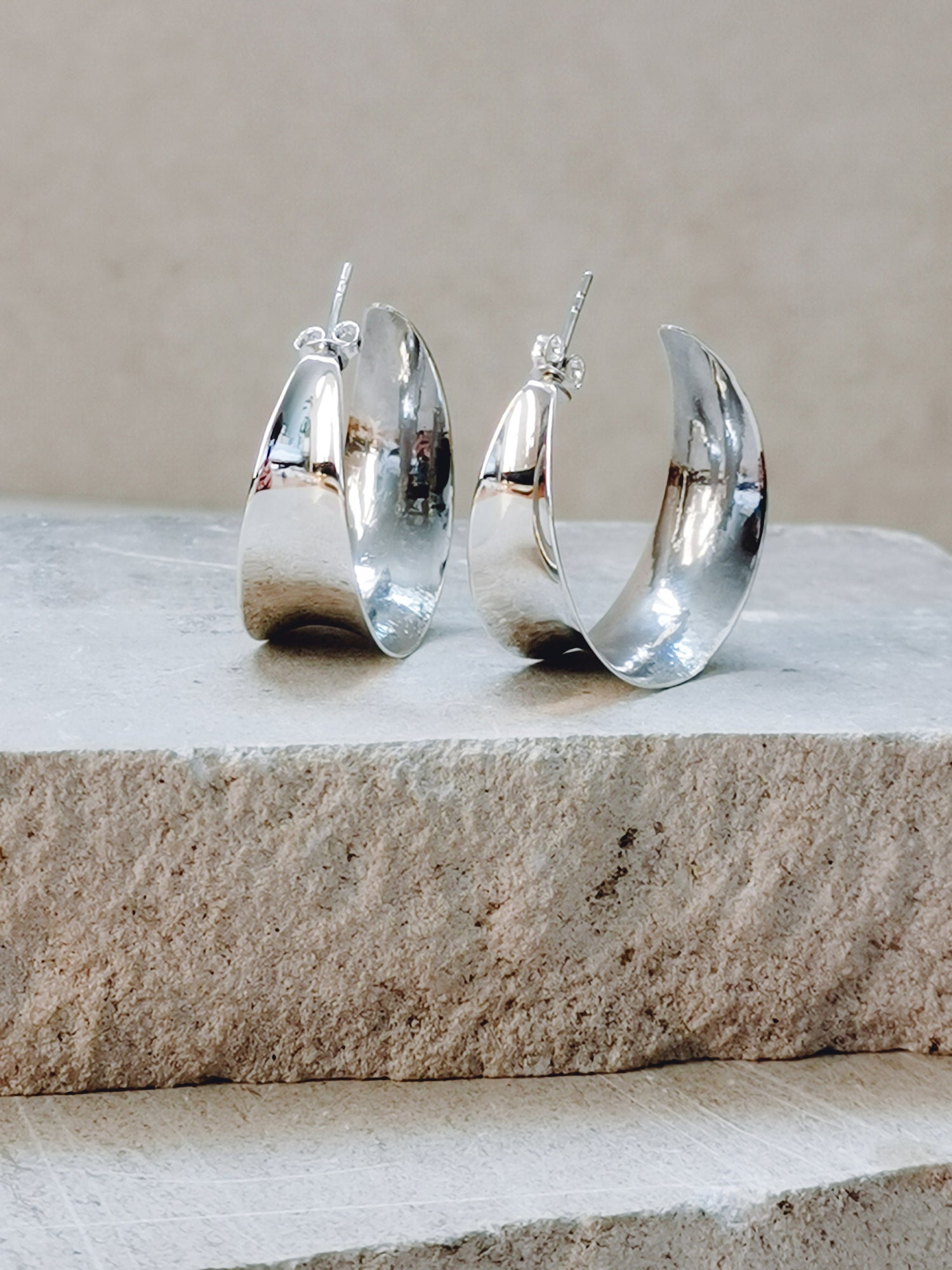 Sterling Silver breite Creolen, Chunky Silber Creolen 30 mm, Minimalistische offene Creolen 925 Silber