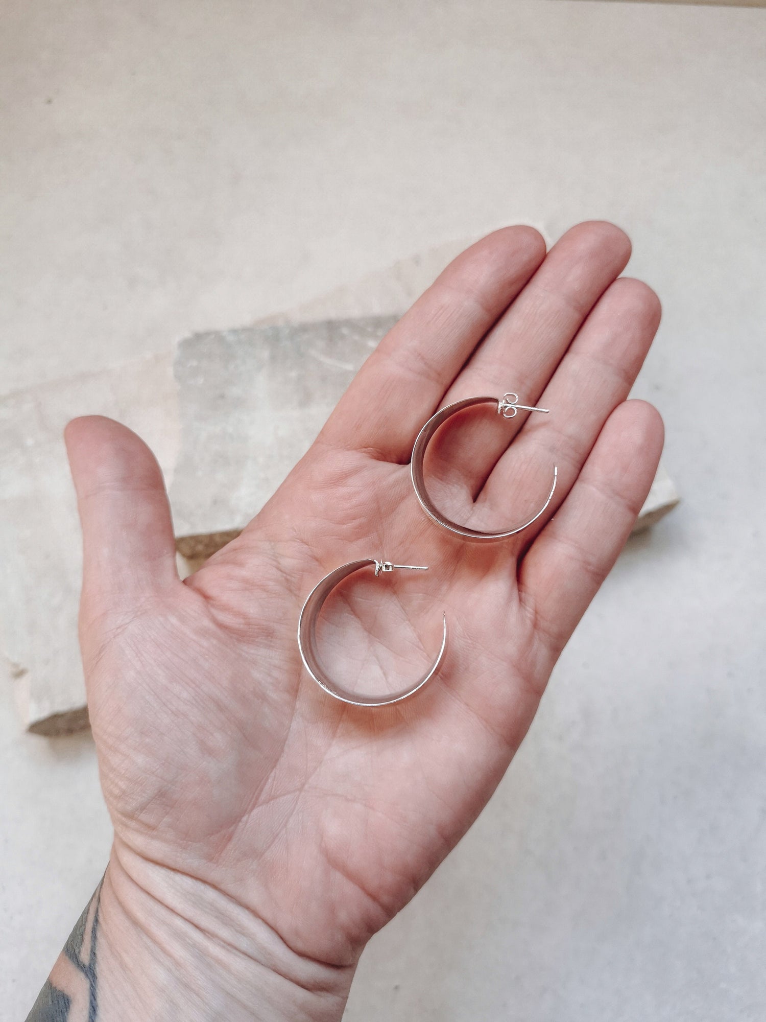 Sterling Silver breite Creolen, Chunky Silber Creolen 30 mm, Minimalistische offene Creolen 925 Silber