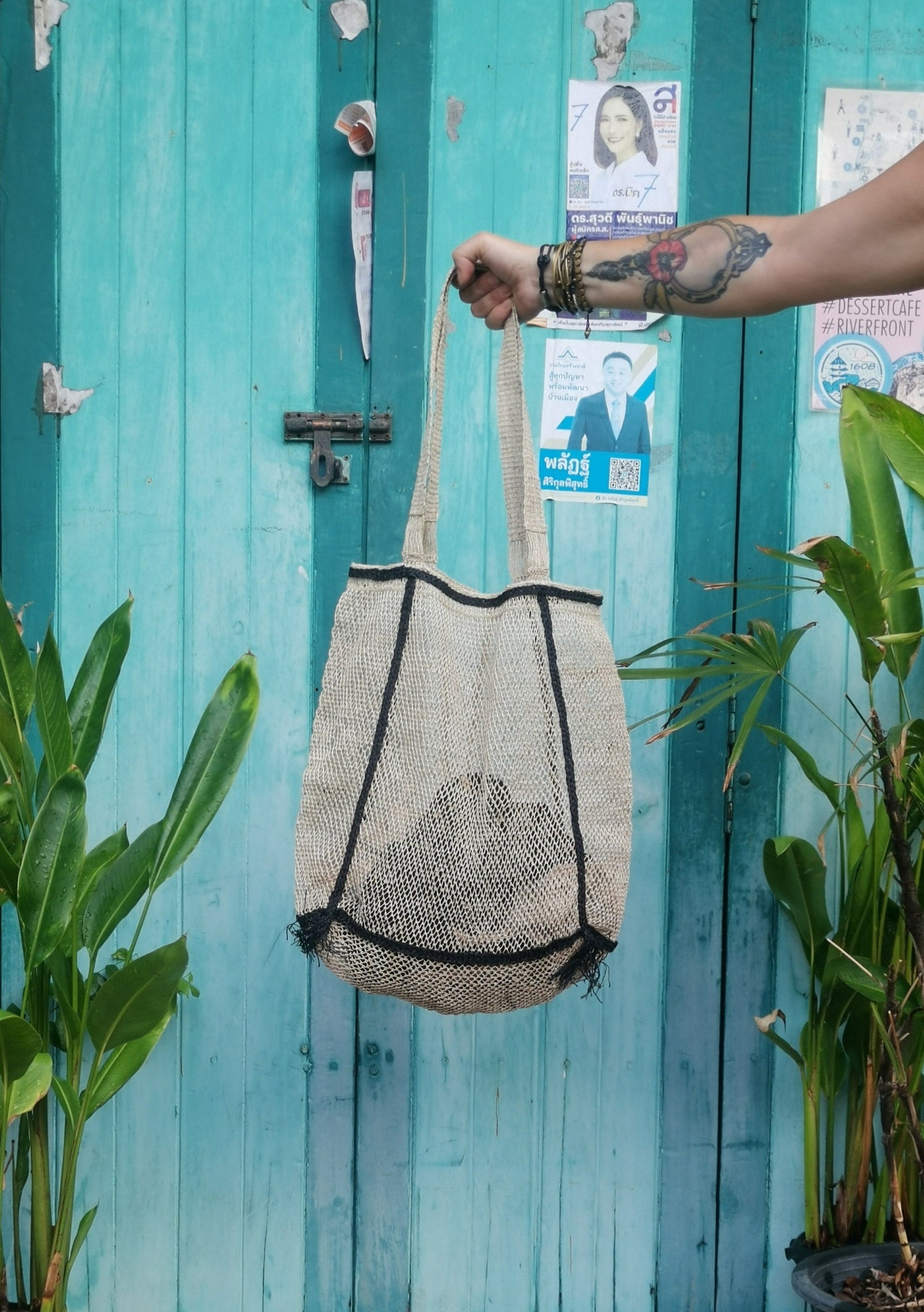 Grosse Tasche aus Laos, Tote Bag, nachhaltiger Shopper , 100% Handarbeit, Fair Trade