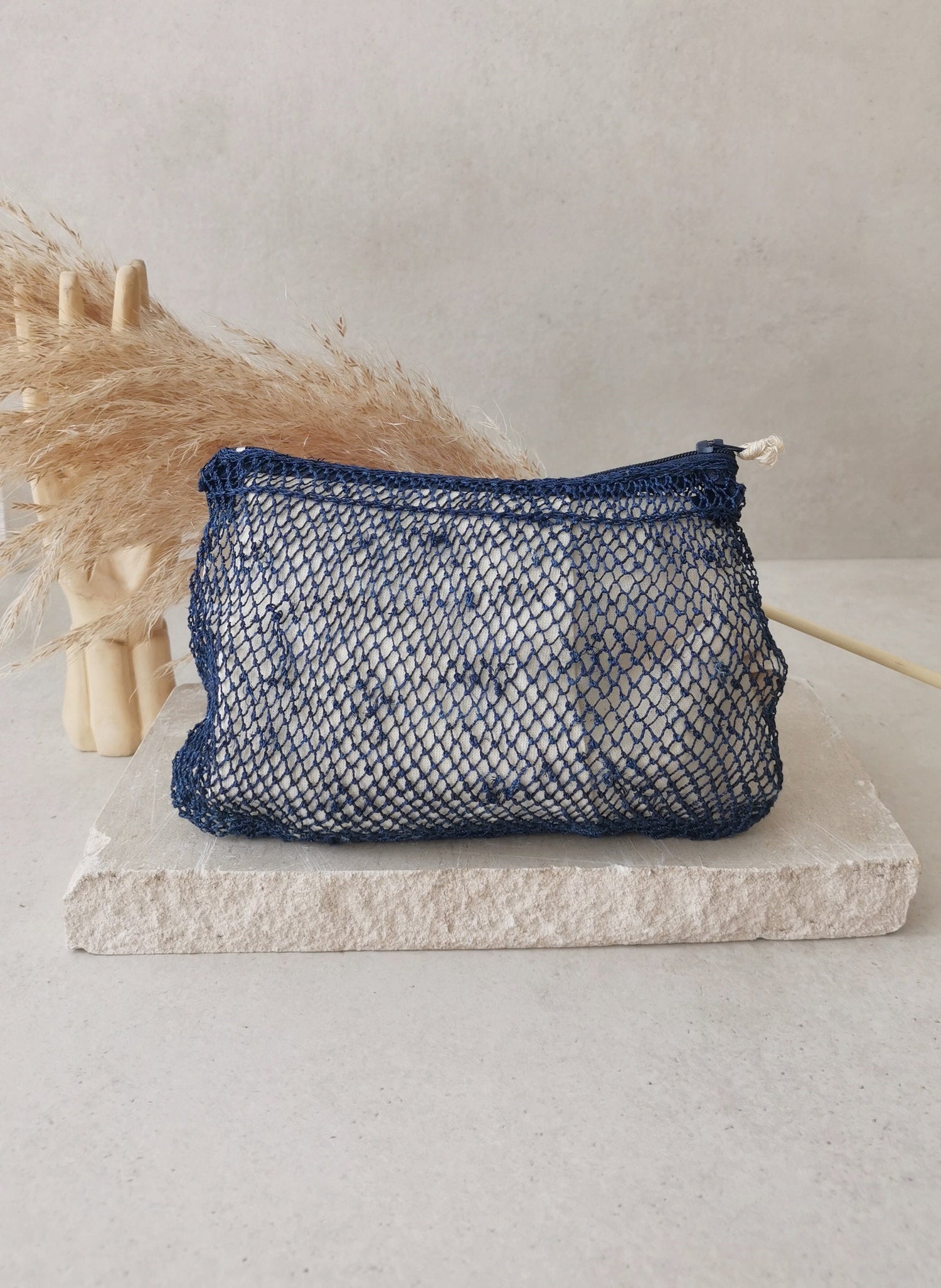 Boho makeup bag from Laos, cosmetic bag, hippie handmade make-up net bag