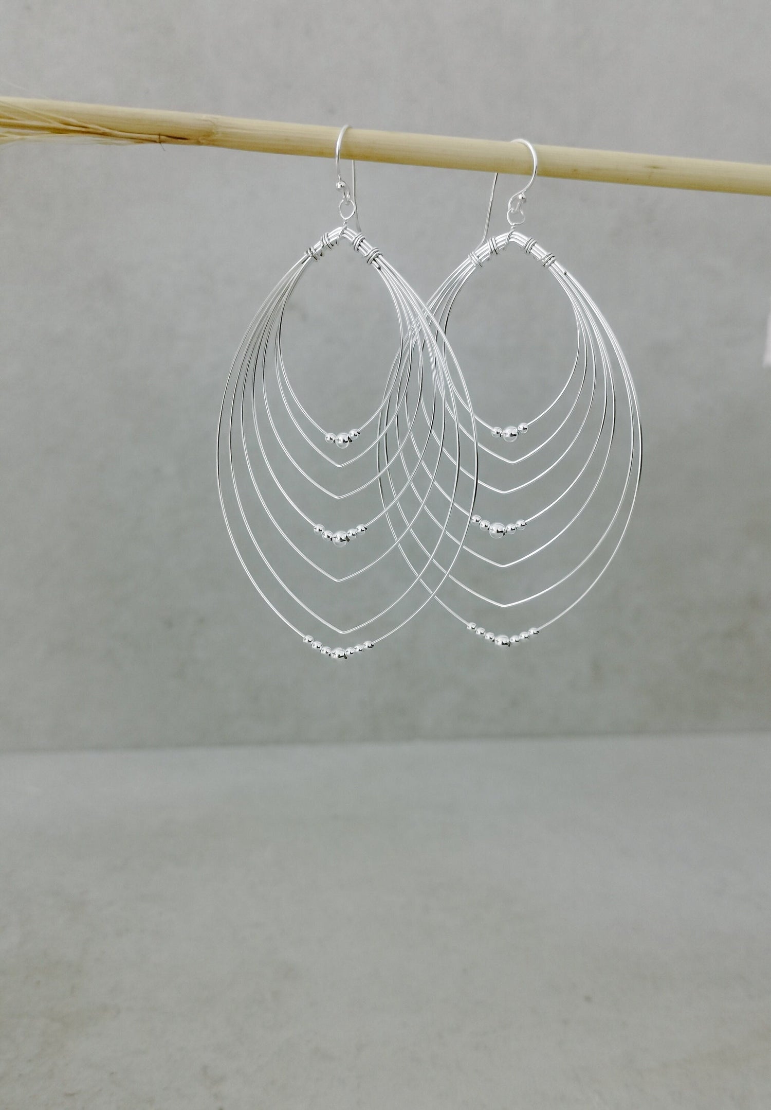 Boho Hängeohrringe aus 925 Silber, mehrreihige Ohrringe, Tropfen Hängeohrringe