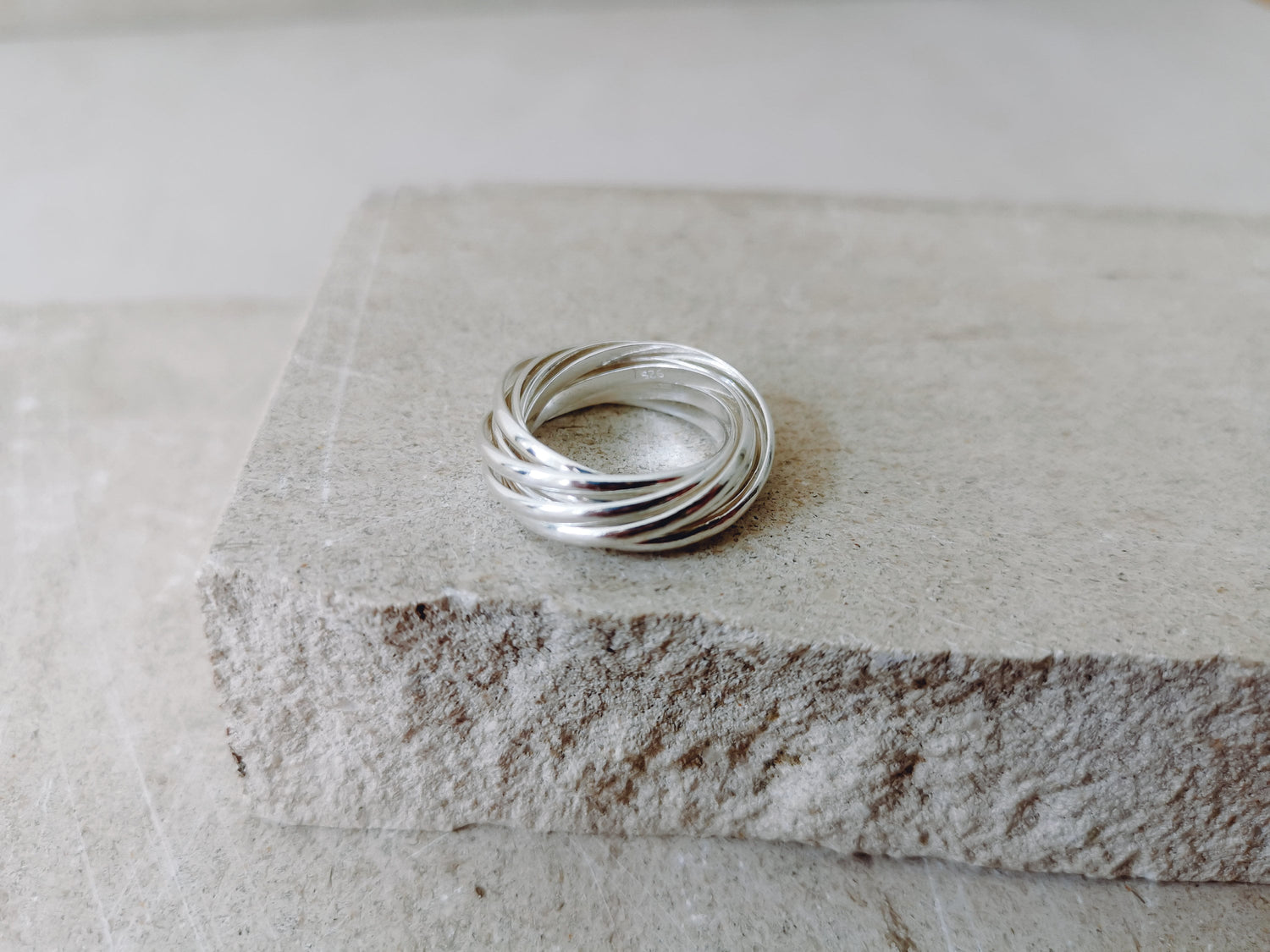 Mehrfachring aus 9 einselringe 925 Silber, Sterling Silber Ring, Wickelring aus 925 Silber