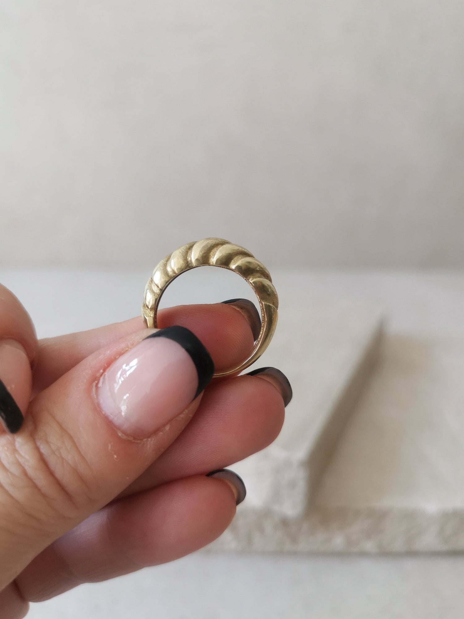 Croissant ring made of golden brass, Twisted ring, Dome ring gold