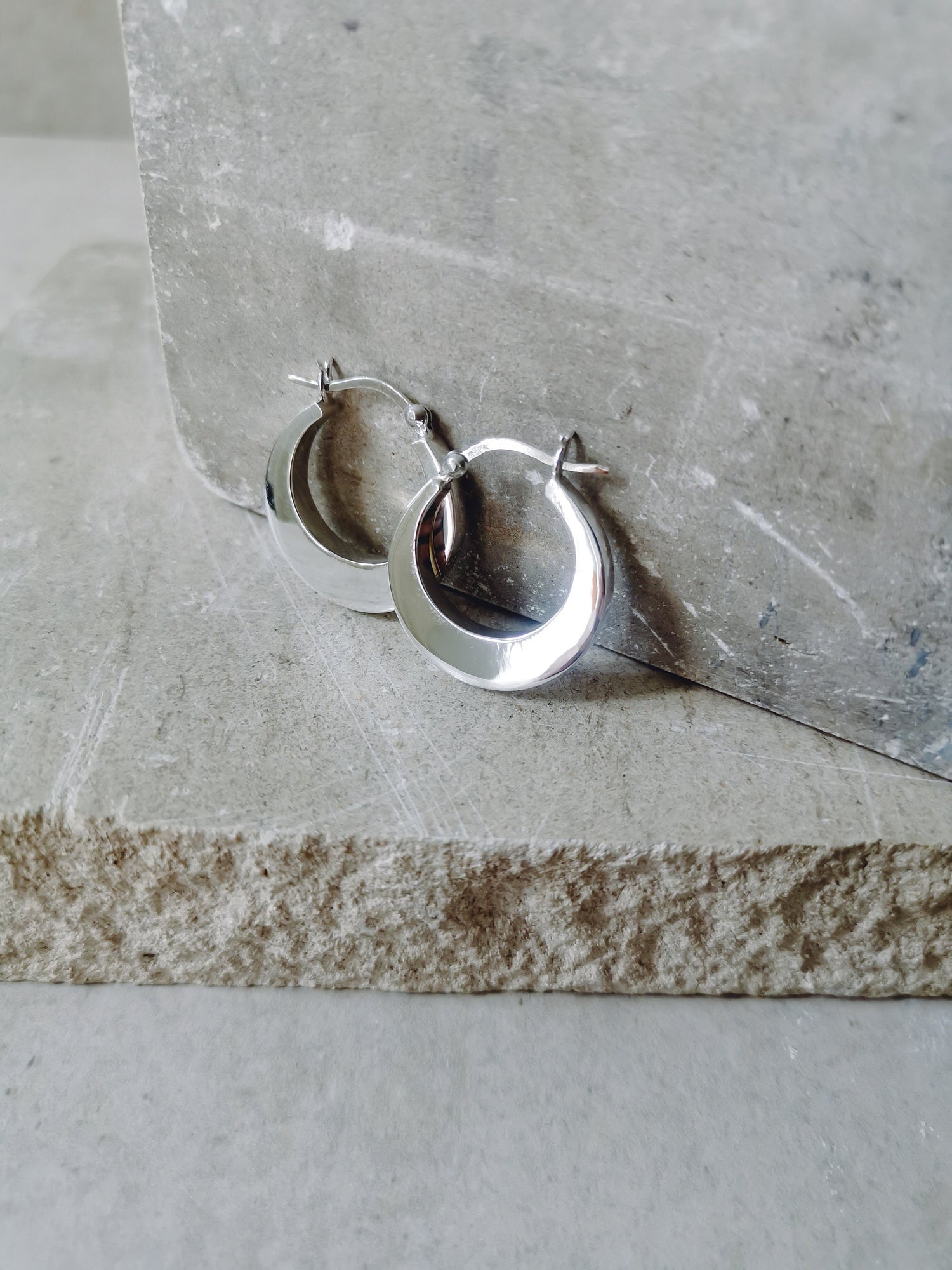 Boucles d'oreilles créoles larges et petites en argent 925, boucles d'oreilles créoles épaisses en argent sterling, boucles d'oreilles tendance en argent 925