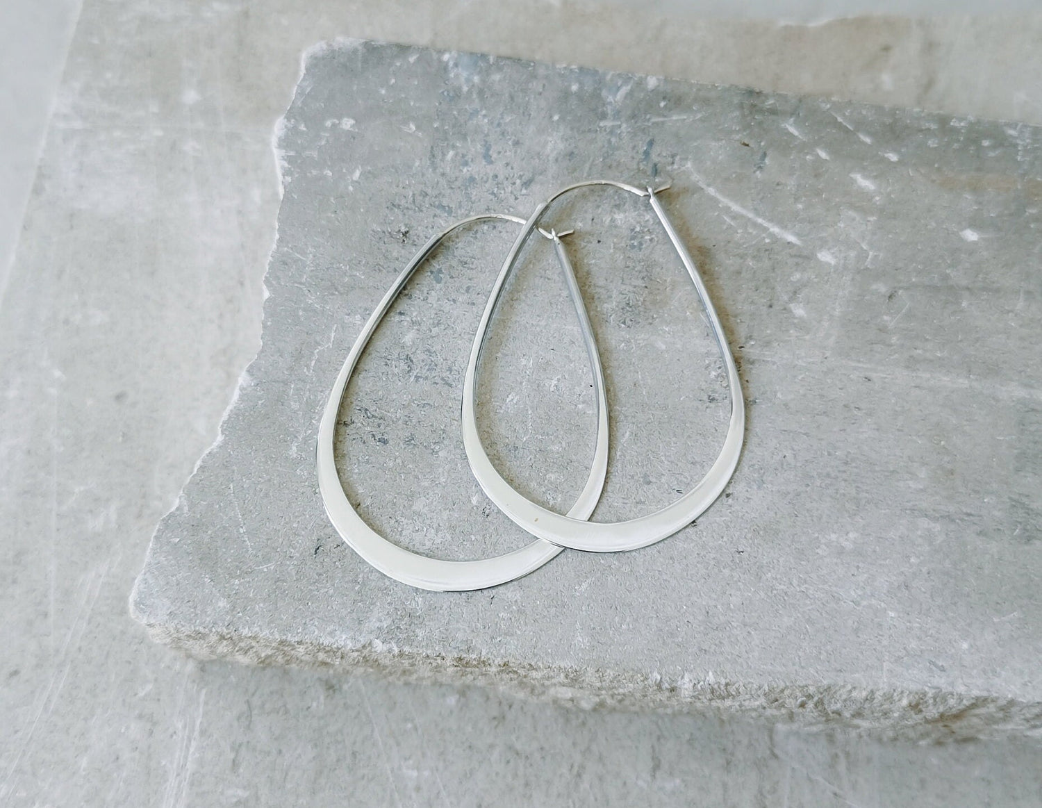 Flache Ovale 925 Silber Creolen, Dünne Minimalistische Ohrringe, Sterlingsilber Creolen