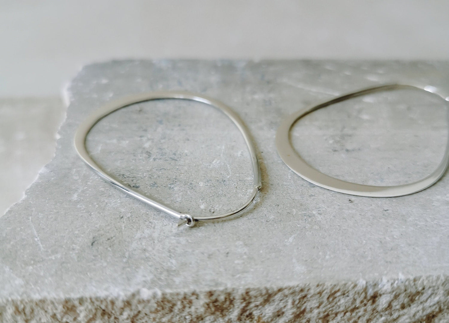 Flache Ovale 925 Silber Creolen, Dünne Minimalistische Ohrringe, Sterlingsilber Creolen