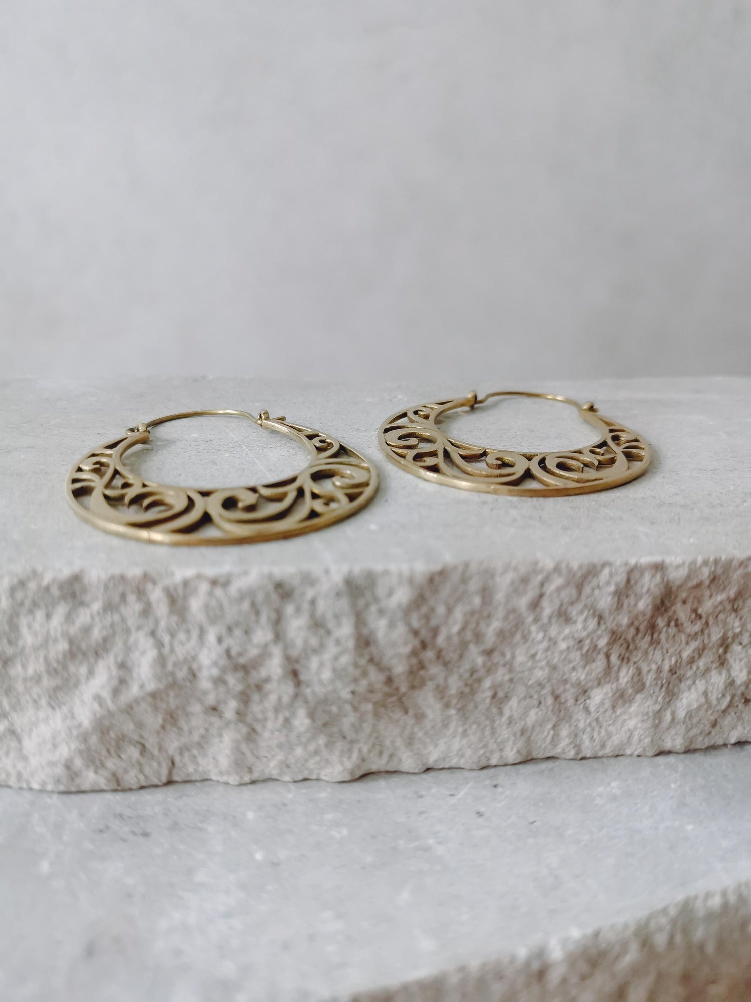 Brass earrings, women's boho mandala earrings, golden floral earrings