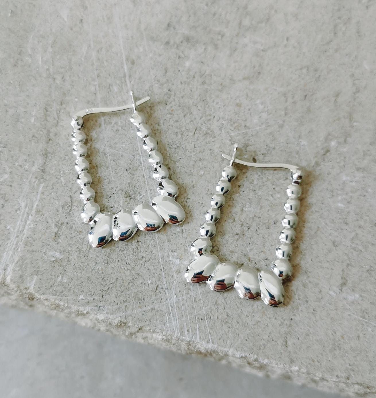 Geometrische Silber 925 Ohrringe, Rechteckig, Minimalistisch, Rechteck Creolen, Silberohrringe, Eckige Creolen - CocosyBerlin