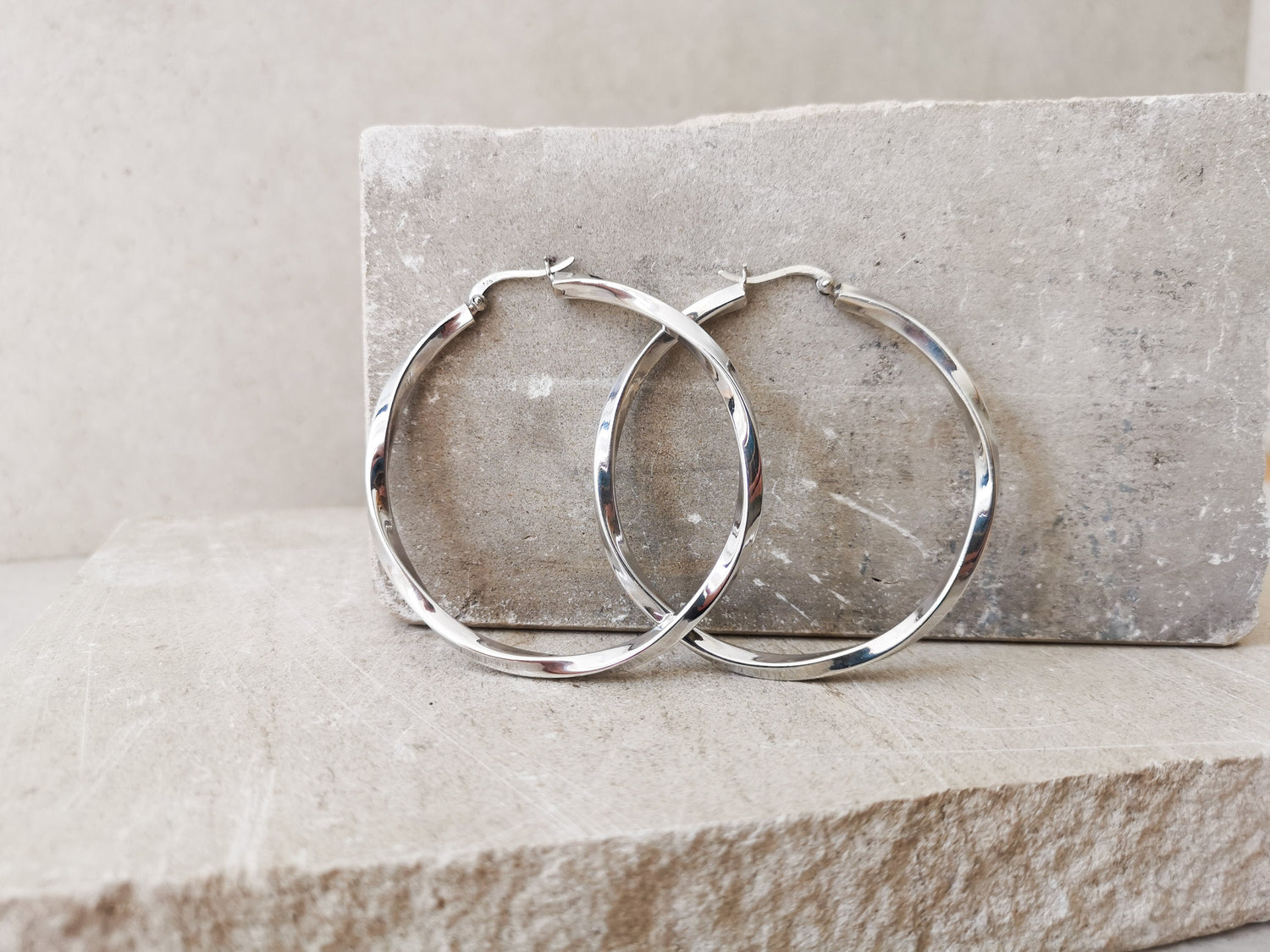 Twisted grosse 925 Silber Creolen, Chunky Twist Sterling Silber Creolen