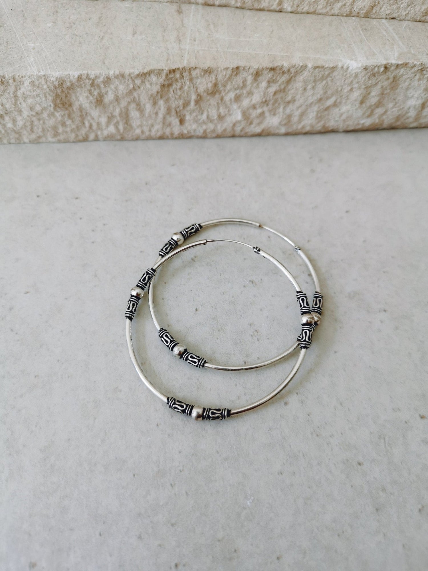 Sterling Silber Bali Creolen, 925 Silber Creolen 50 mm, Boho Hippie Bali Creolen 5 cm - CocosyBerlin