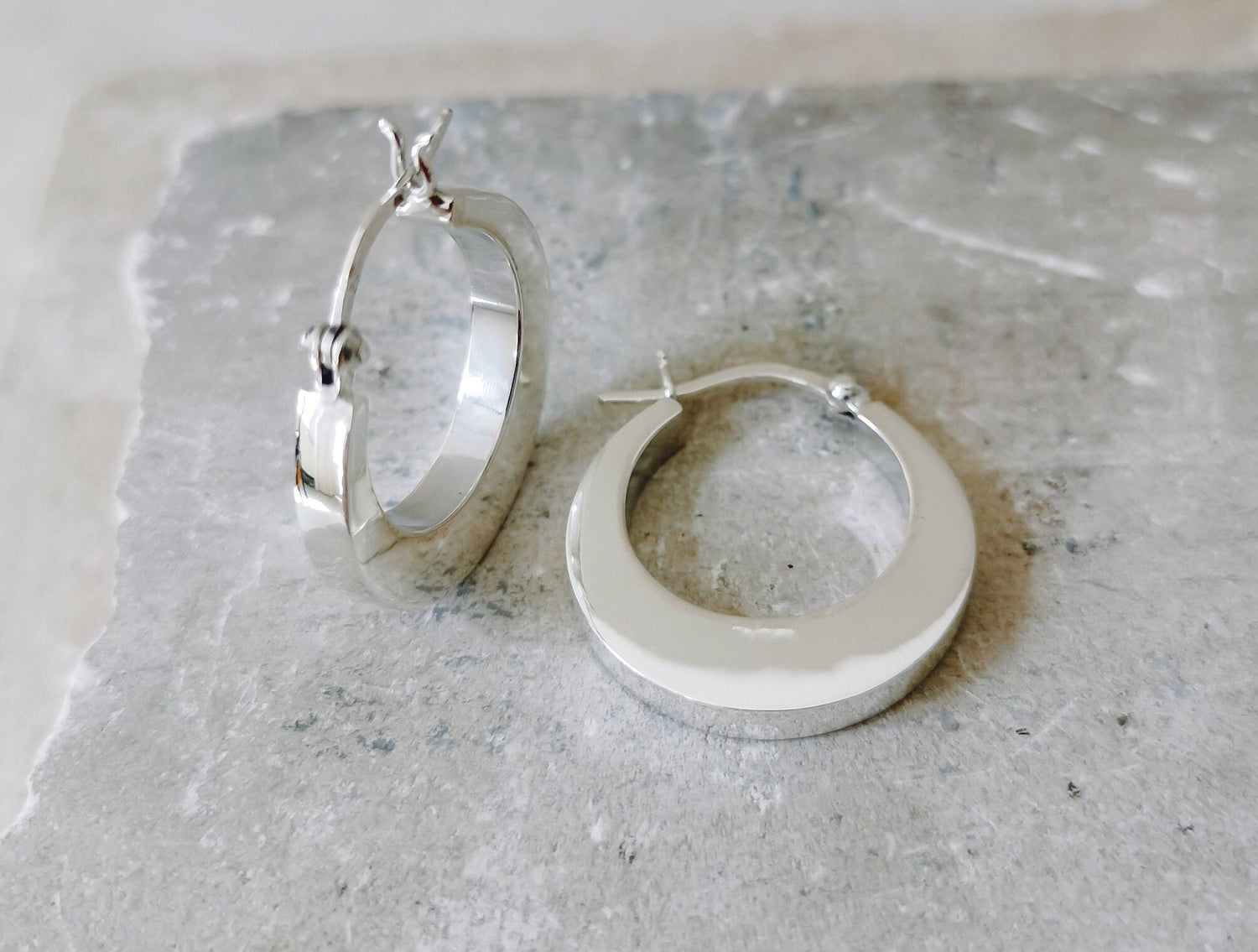 Boucles d'oreilles créoles larges et petites en argent 925, boucles d'oreilles créoles épaisses en argent sterling, boucles d'oreilles tendance en argent 925