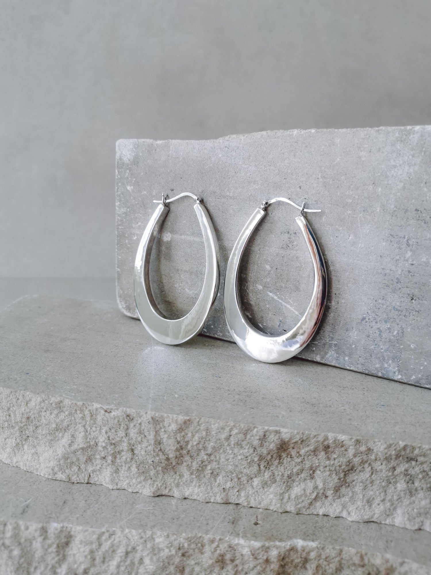 Breite ovale 925 Silber big Creolen, Chunky Sterlingsilber Creolen, Statement Ohrringe aus 925 Silber