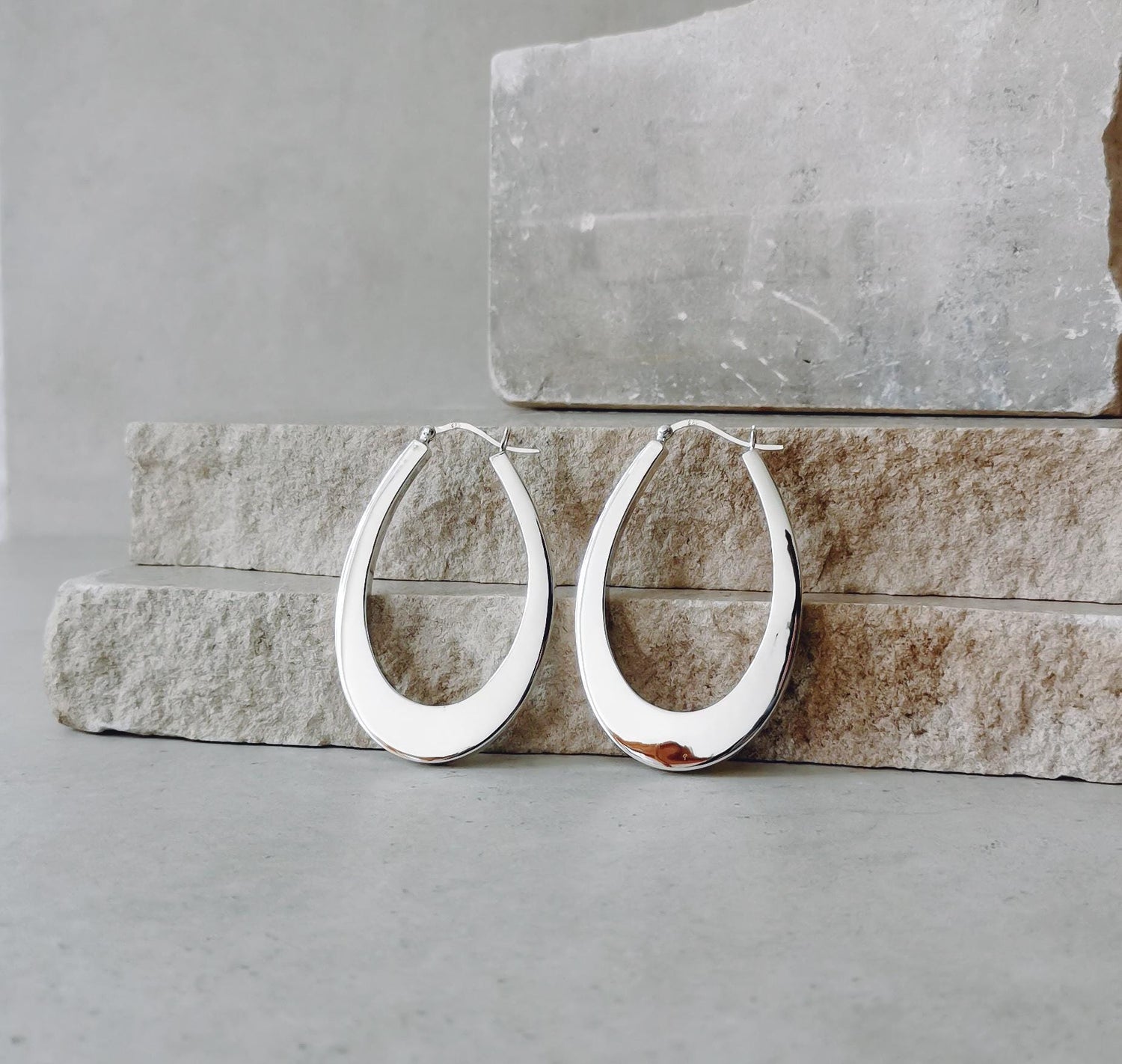 Breite ovale 925 Silber big Creolen, Chunky Sterlingsilber Creolen, Statement Ohrringe aus 925 Silber