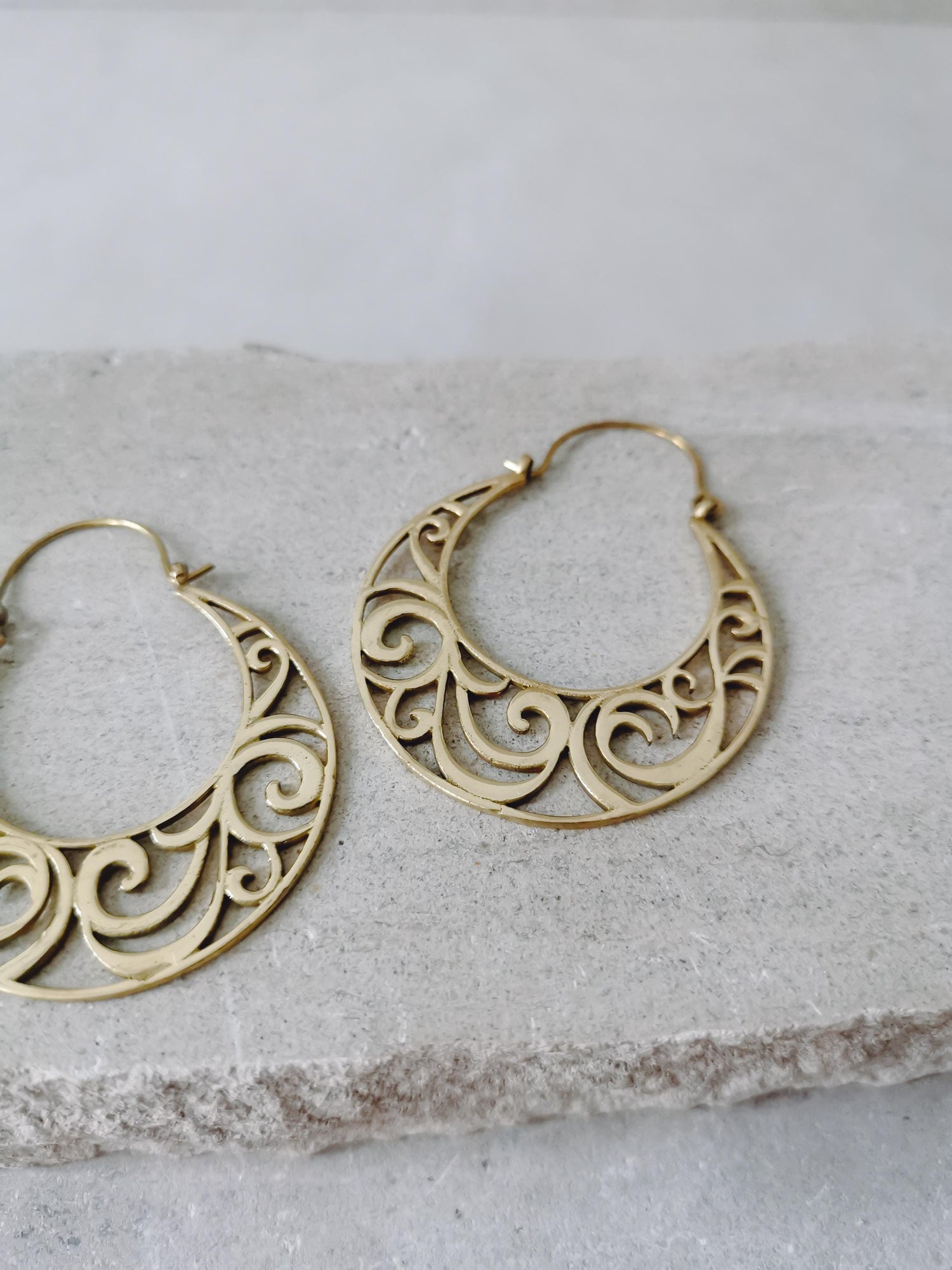 Brass earrings, women's boho mandala earrings, golden floral earrings