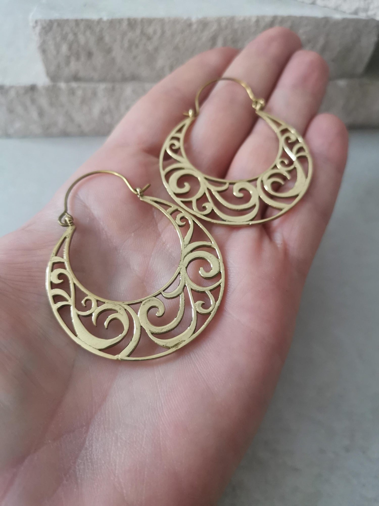 Brass earrings, women's boho mandala earrings, golden floral earrings