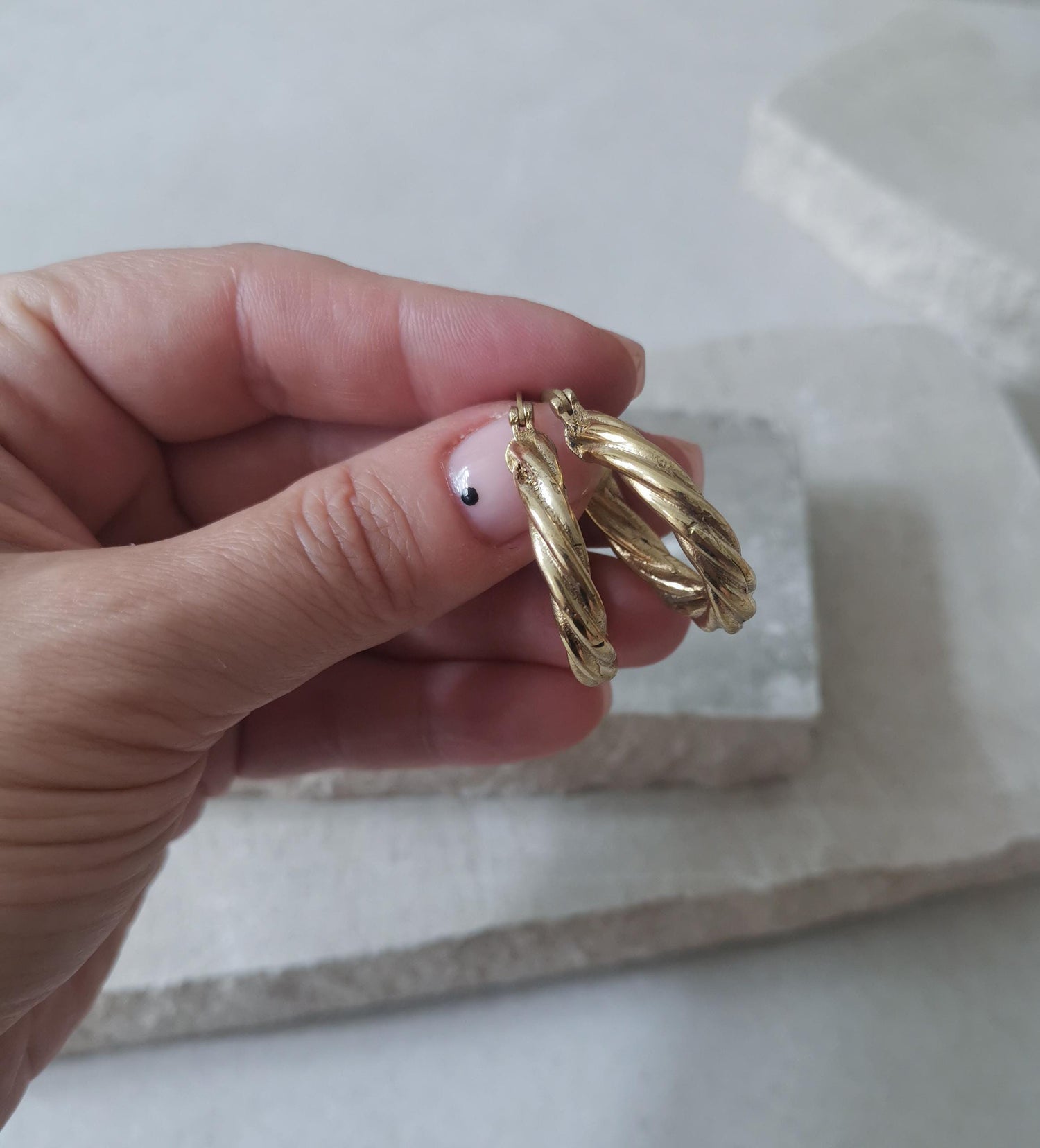 Creolen Messing gold, Creolen twisted geflochten verdreht, goldene runde Ohrringe