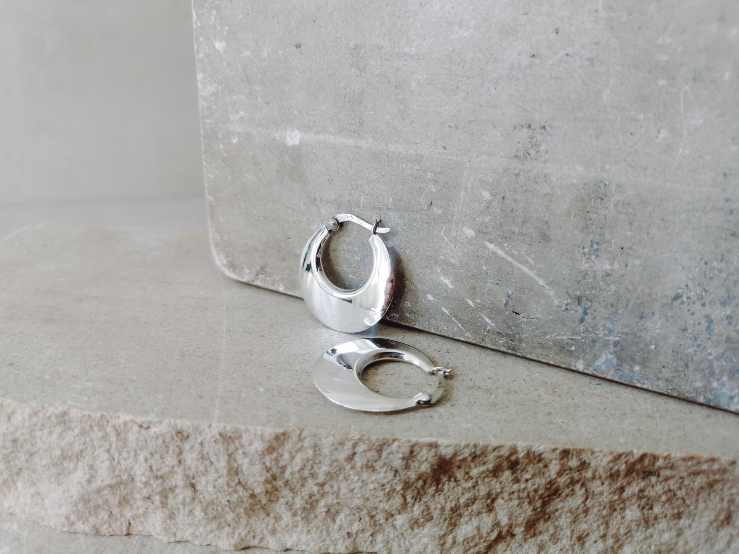 Silber 925 Halbmond Creolen, Sterling Silber Creolen 30 mm, Minimalistische kleine Creolen - CocosyBerlin