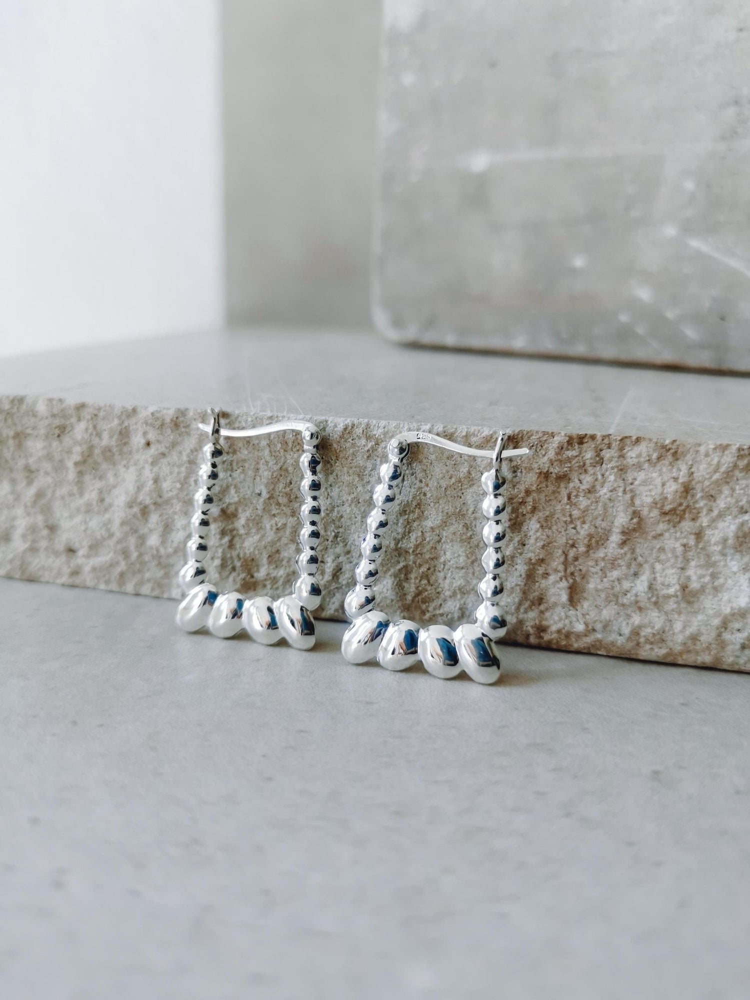 Geometrische Silber 925 Ohrringe, Rechteckig, Minimalistisch, Rechteck Creolen, Silberohrringe, Eckige Creolen - CocosyBerlin