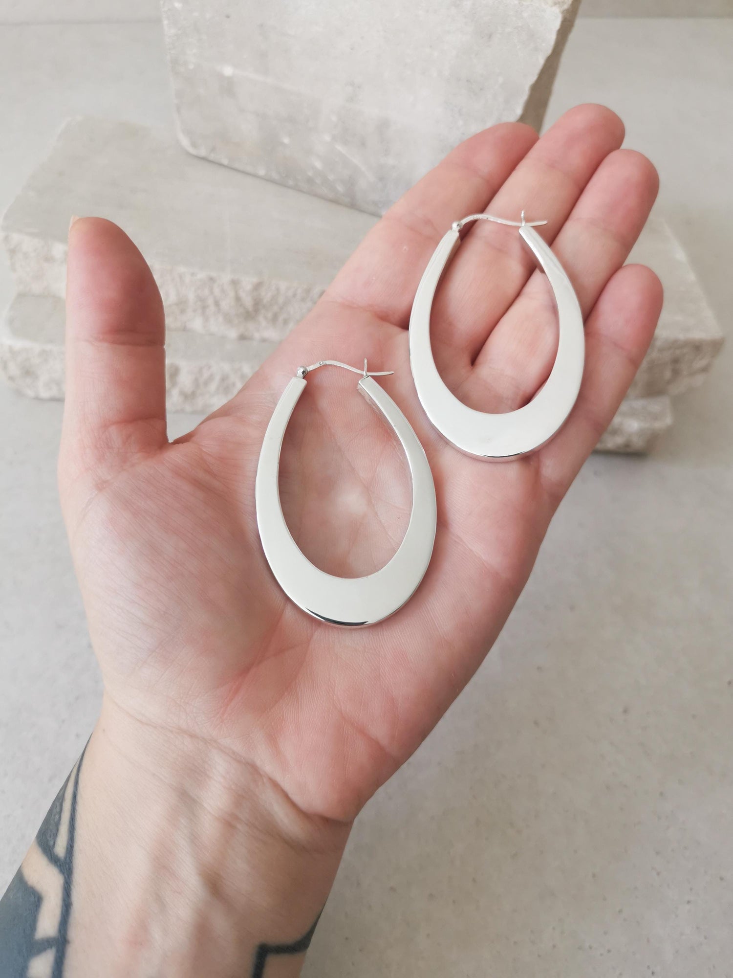 Breite ovale 925 Silber big Creolen, Chunky Sterlingsilber Creolen, Statement Ohrringe aus 925 Silber