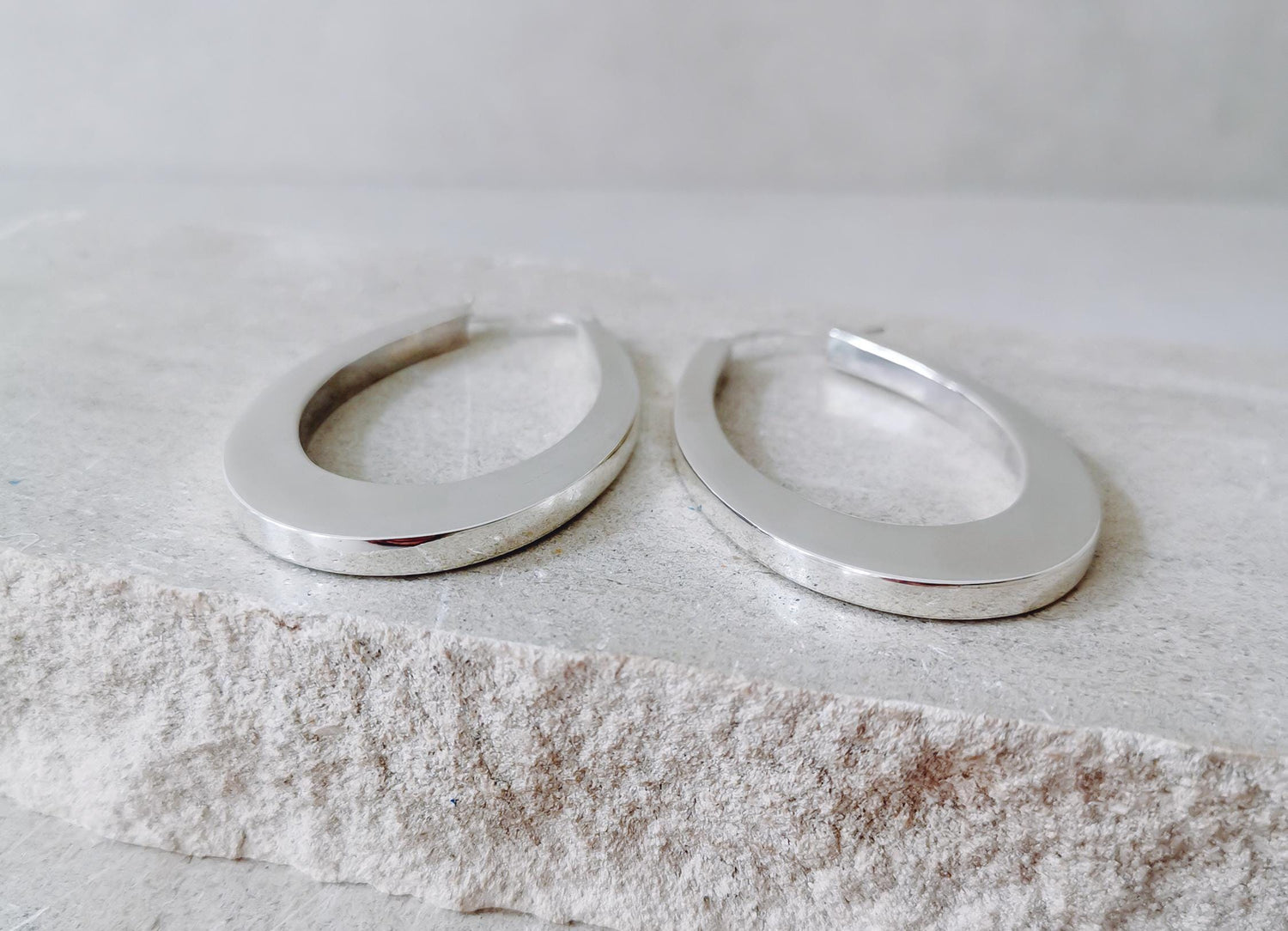Breite ovale 925 Silber big Creolen, Chunky Sterlingsilber Creolen, Statement Ohrringe aus 925 Silber