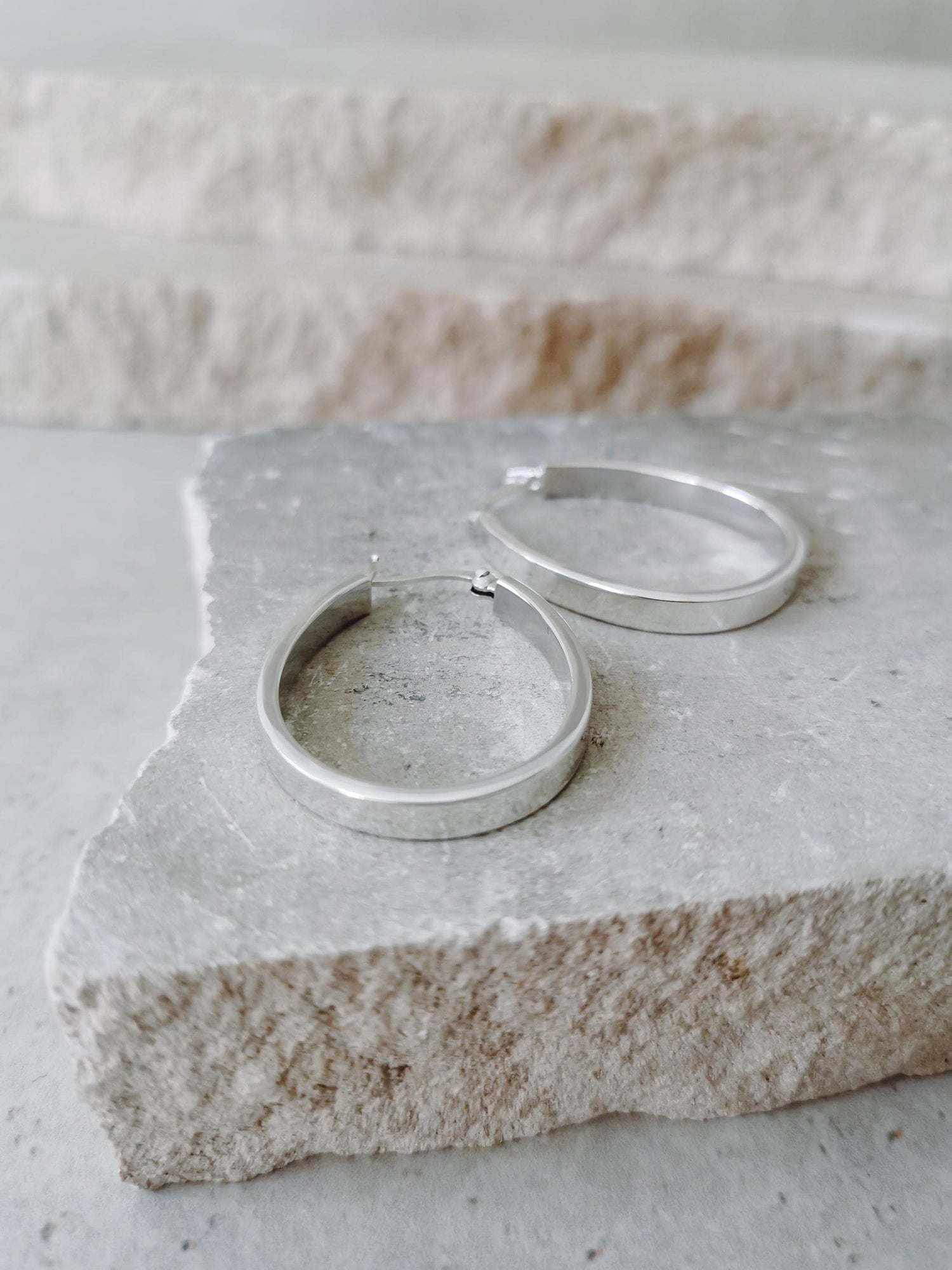 Flache Ovale 925 Silber Creolen, Minimalistische Ohrringe, Sterling Silber Creolen oval