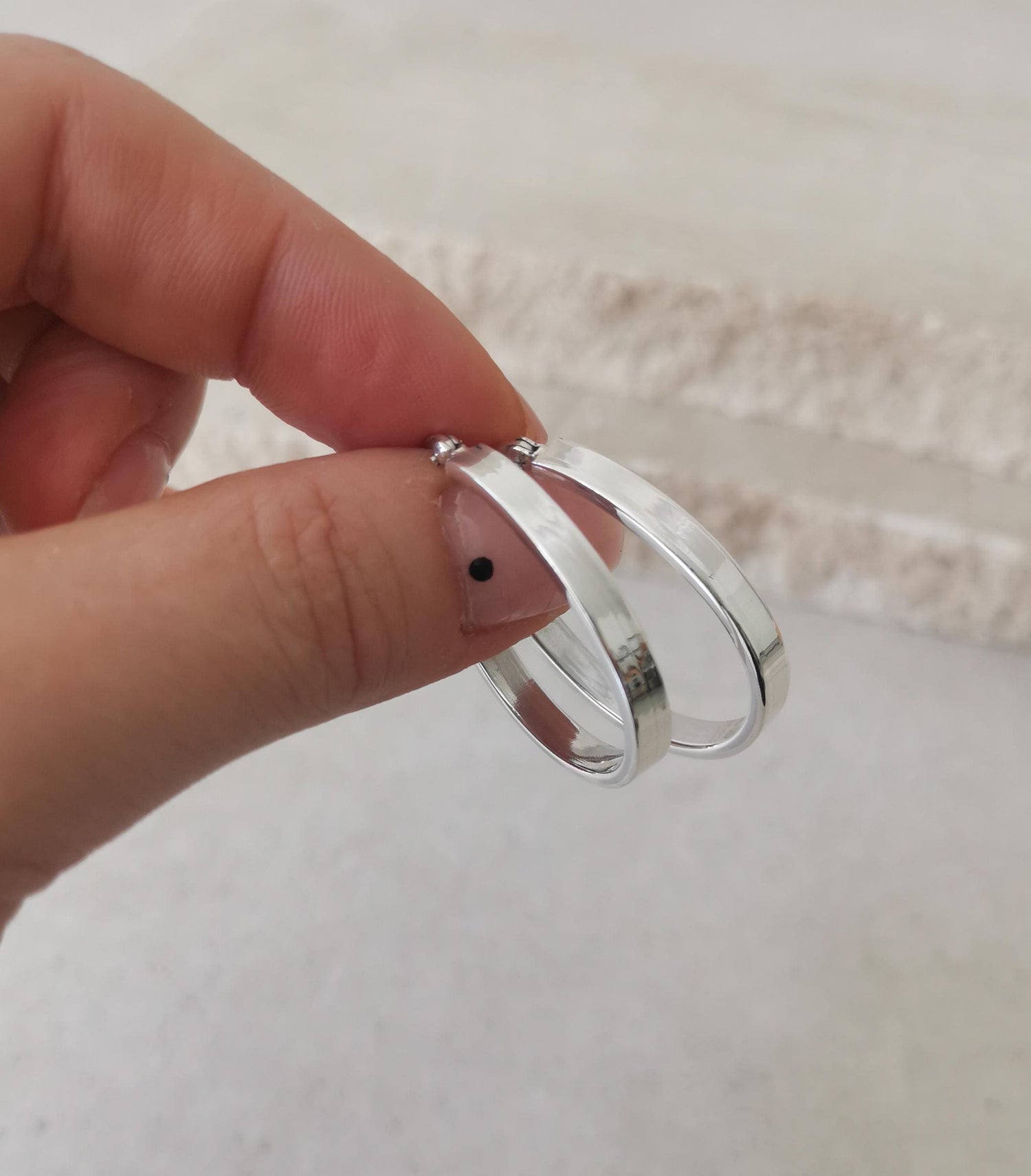 Flache Ovale 925 Silber Creolen, Minimalistische Ohrringe, Sterling Silber Creolen oval