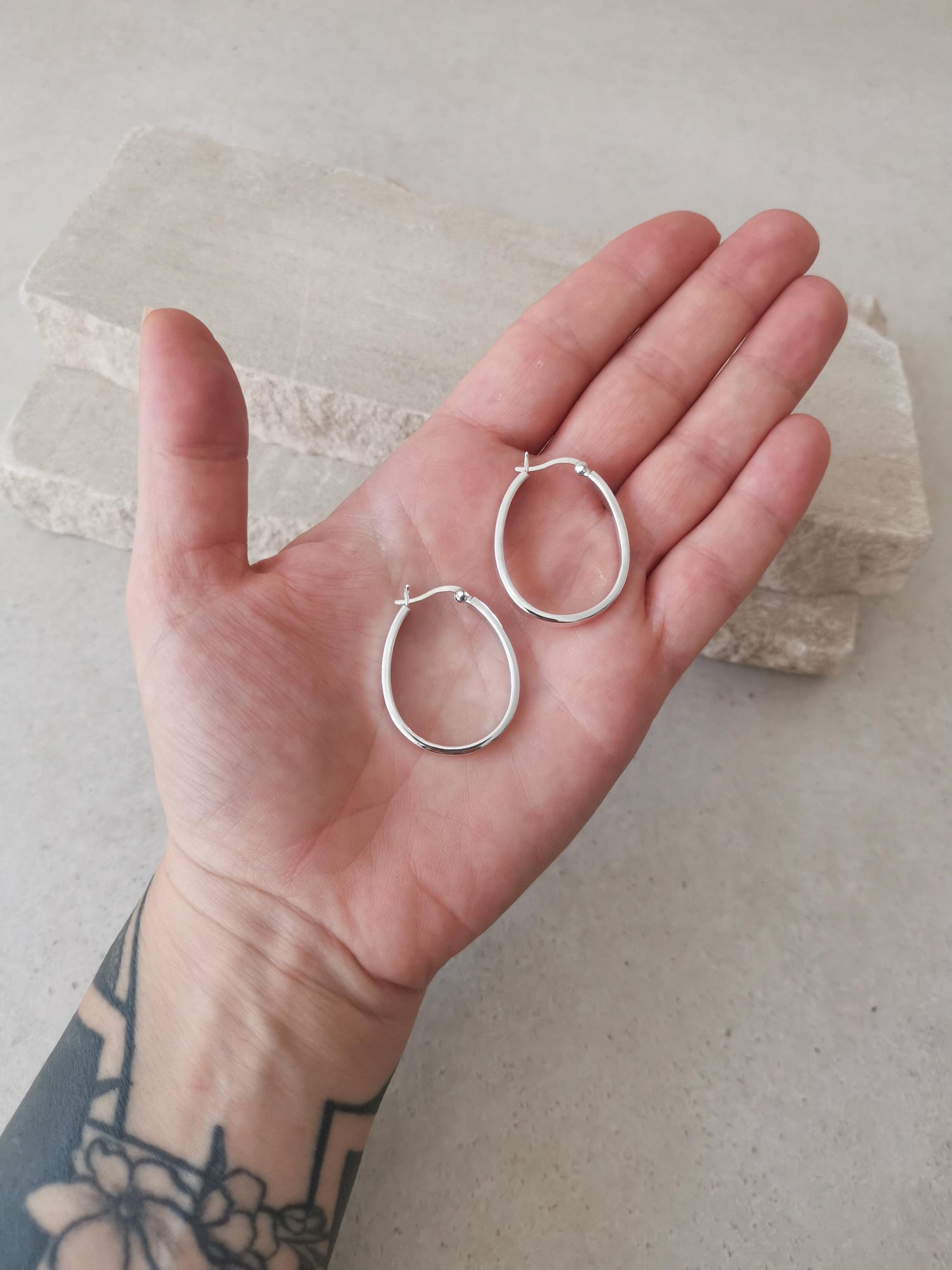 Flache Ovale 925 Silber Creolen, Minimalistische Ohrringe, Sterling Silber Creolen oval