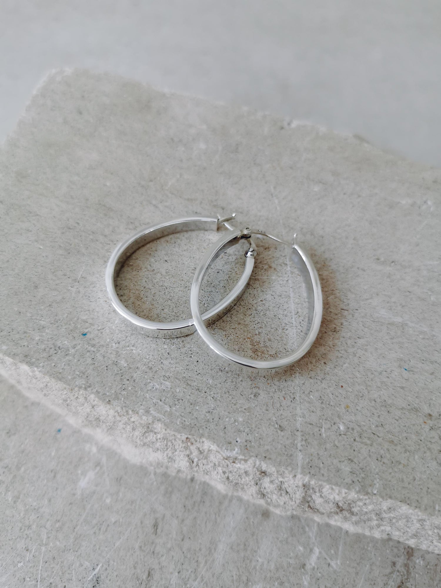 Flache Ovale 925 Silber Creolen, Minimalistische Ohrringe, Sterling Silber Creolen oval