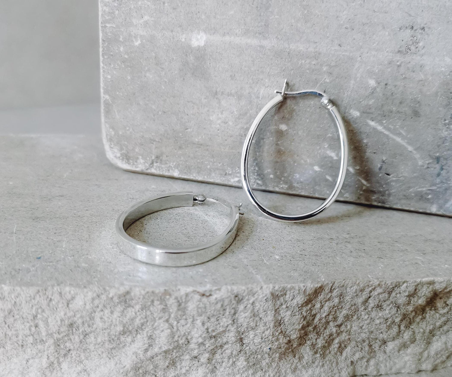 Flache Ovale 925 Silber Creolen, Minimalistische Ohrringe, Sterling Silber Creolen oval