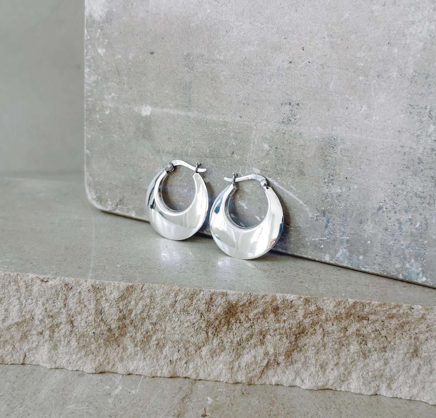 Créoles demi-lune en argent 925, Créoles en argent sterling 30 mm, Petites créoles minimalistes