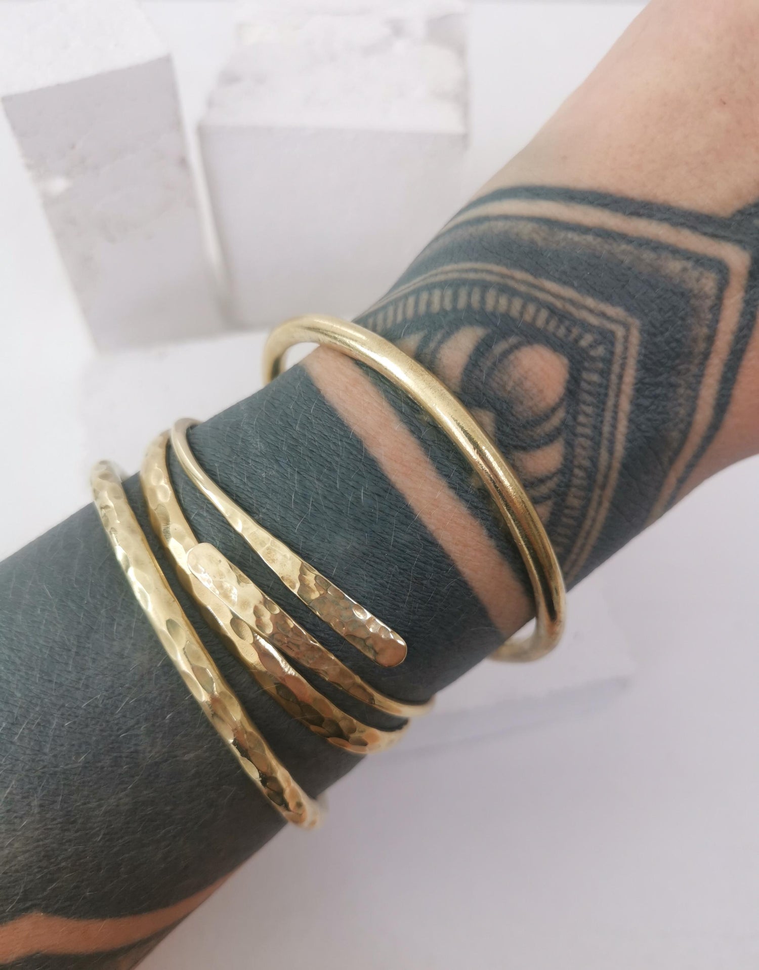 golden bangle made of solid brass, wide statement chunky bangle