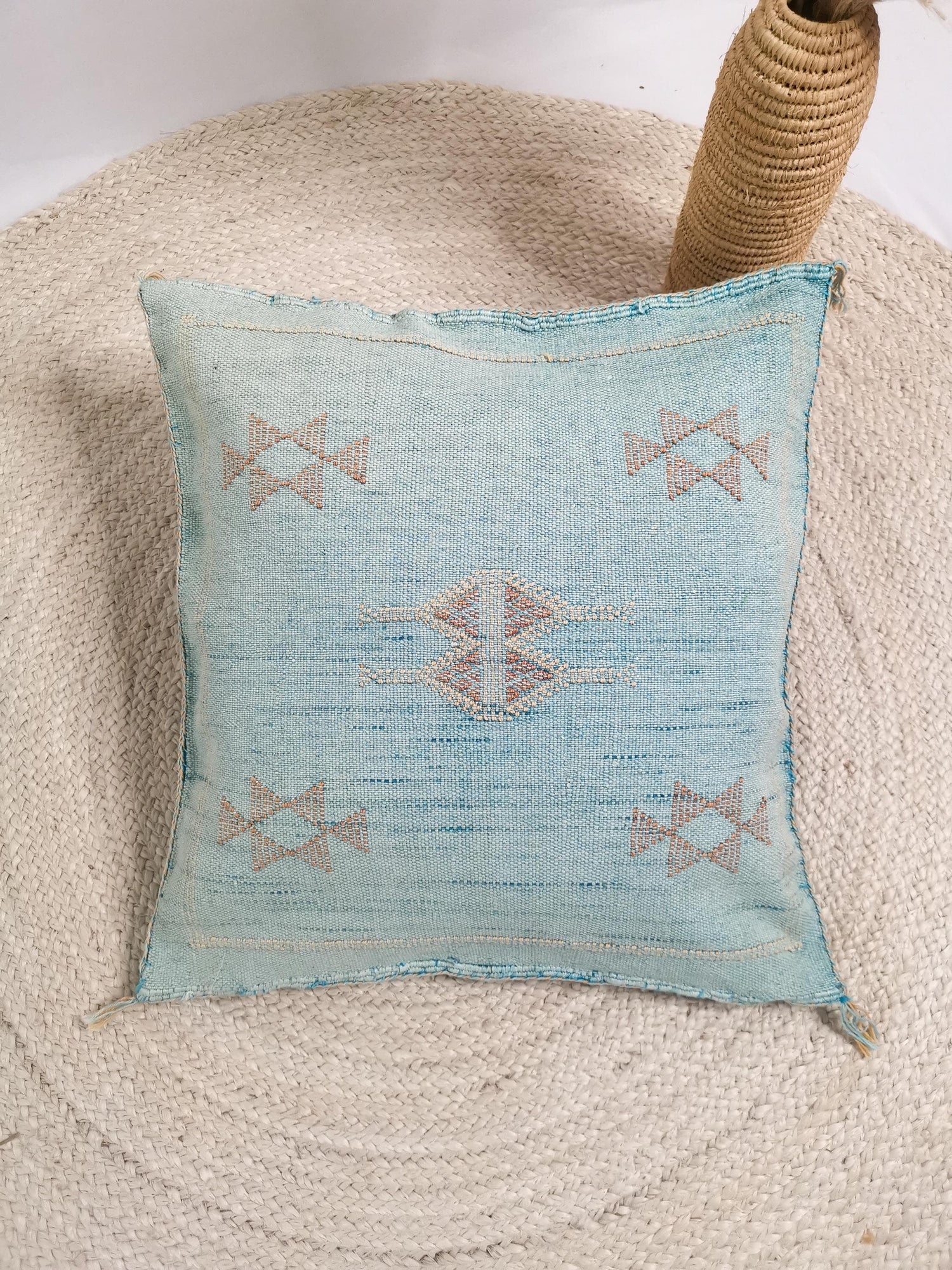 Sabra Kissen aus Marokko, Boho Eklektische Kissenhülle, Marokkanischer orientalischer Kissenbezug in Türkis