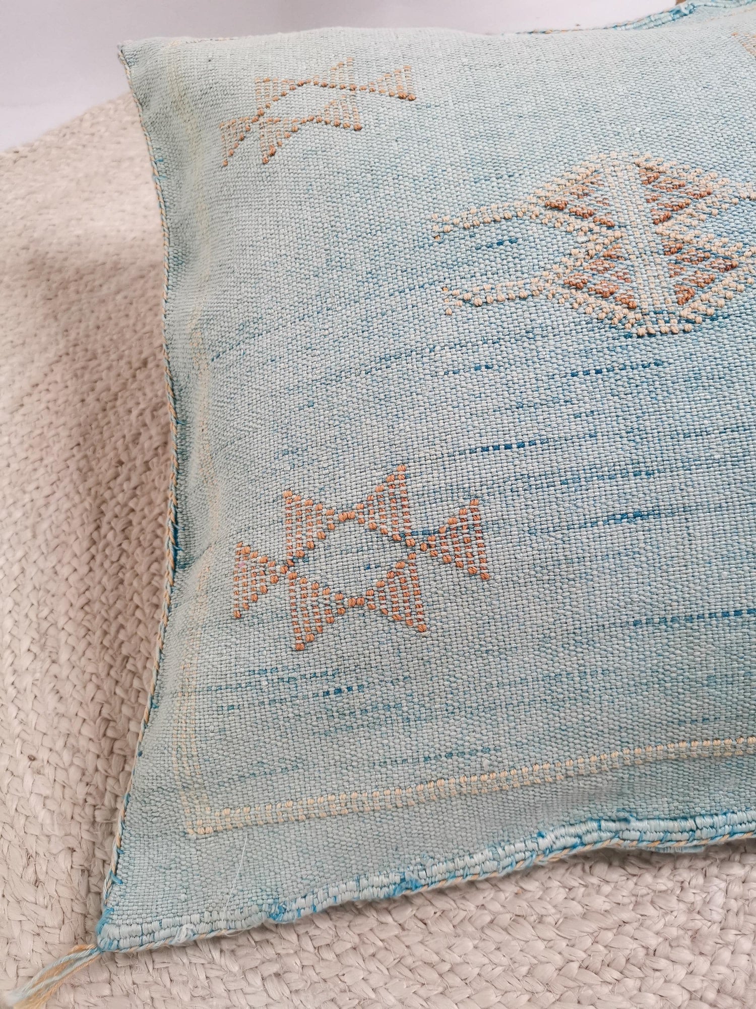 Sabra Kissen aus Marokko, Boho Eklektische Kissenhülle, Marokkanischer orientalischer Kissenbezug in Türkis