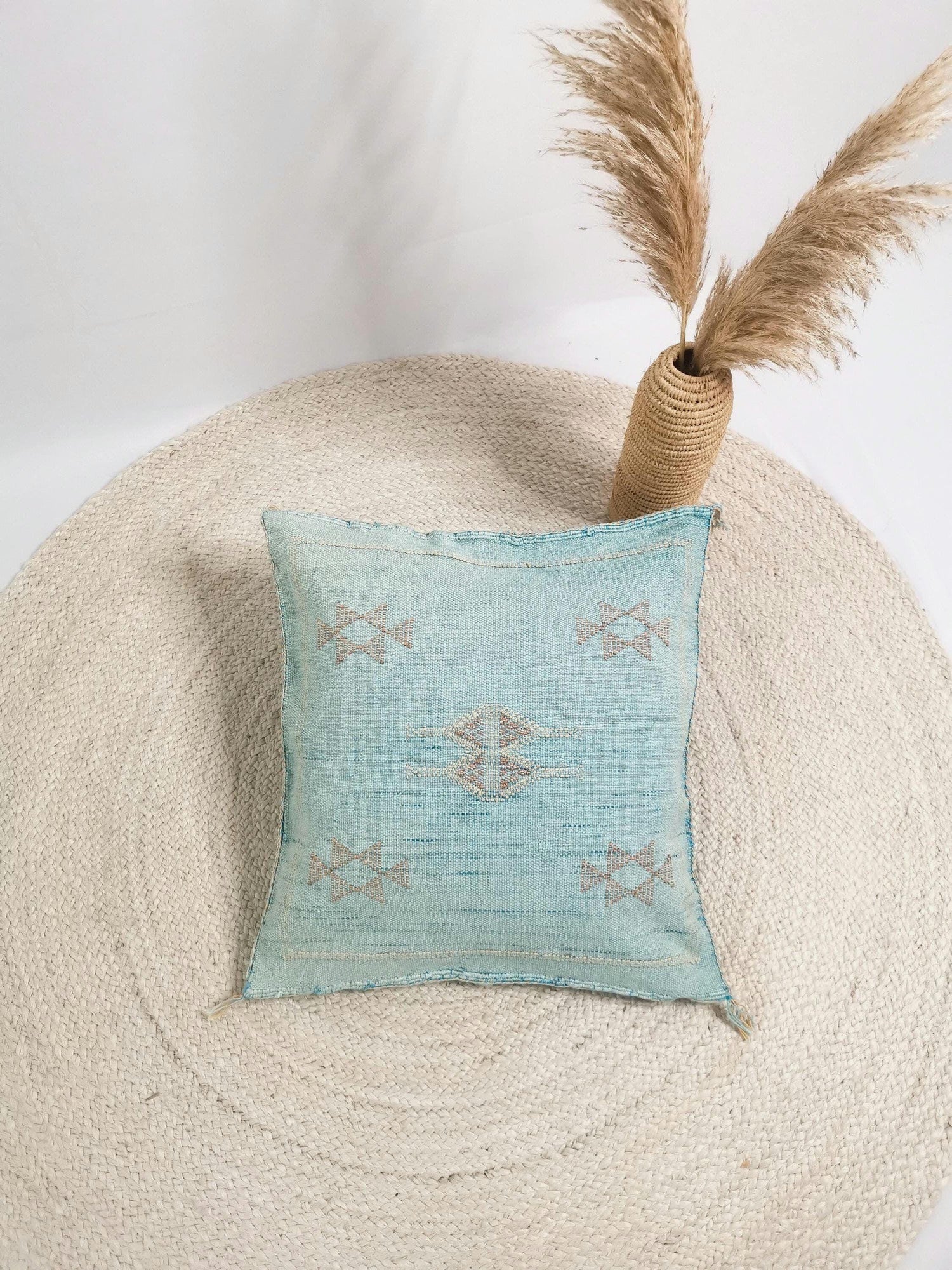 Sabra Kissen aus Marokko, Boho Eklektische Kissenhülle, Marokkanischer orientalischer Kissenbezug in Türkis