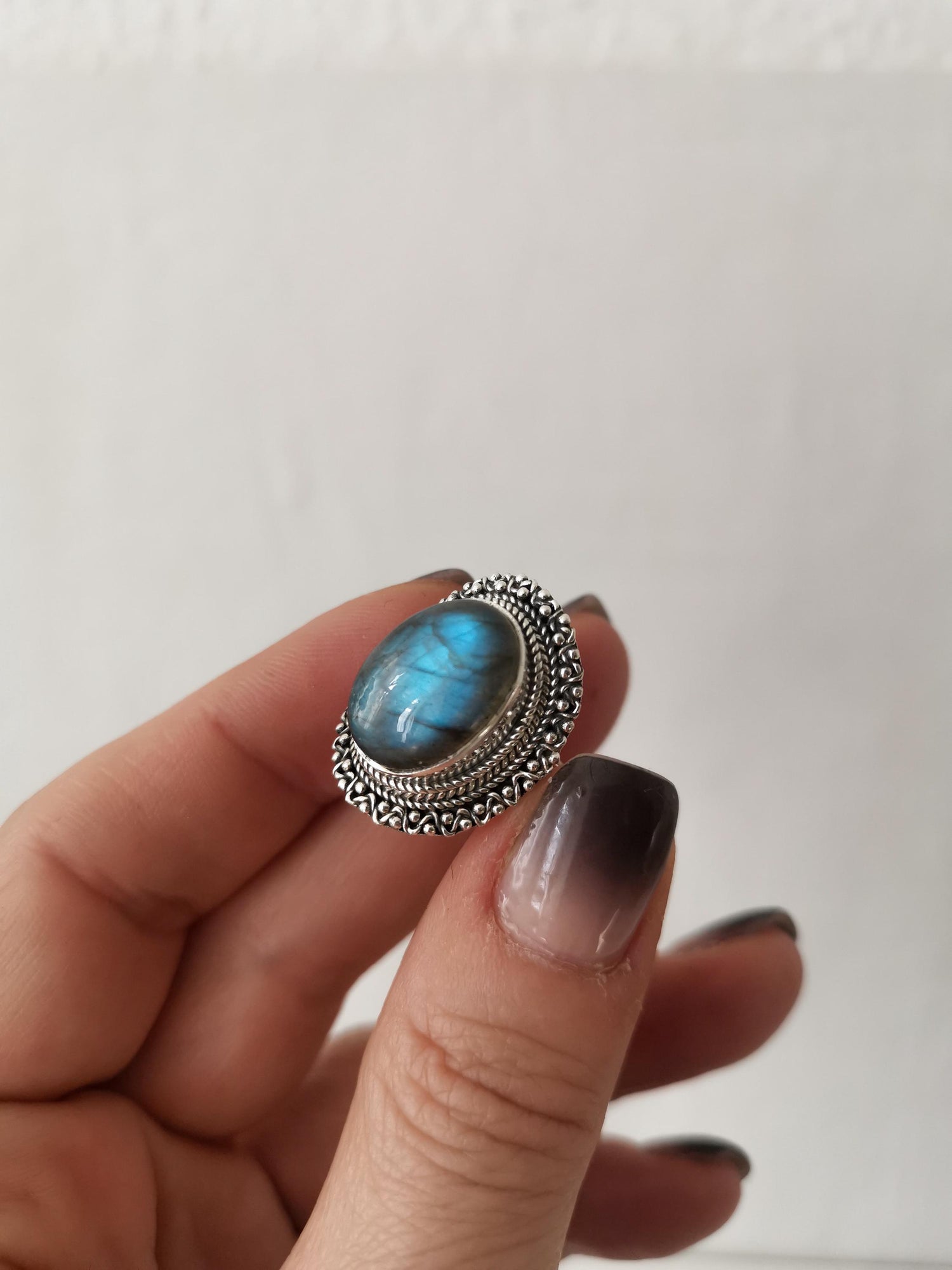 Statement 925 Silber Ring mit Labradorit, Grosser Ethno Labradorit Silberring, Boho Hippie Ring Sterling Silber
