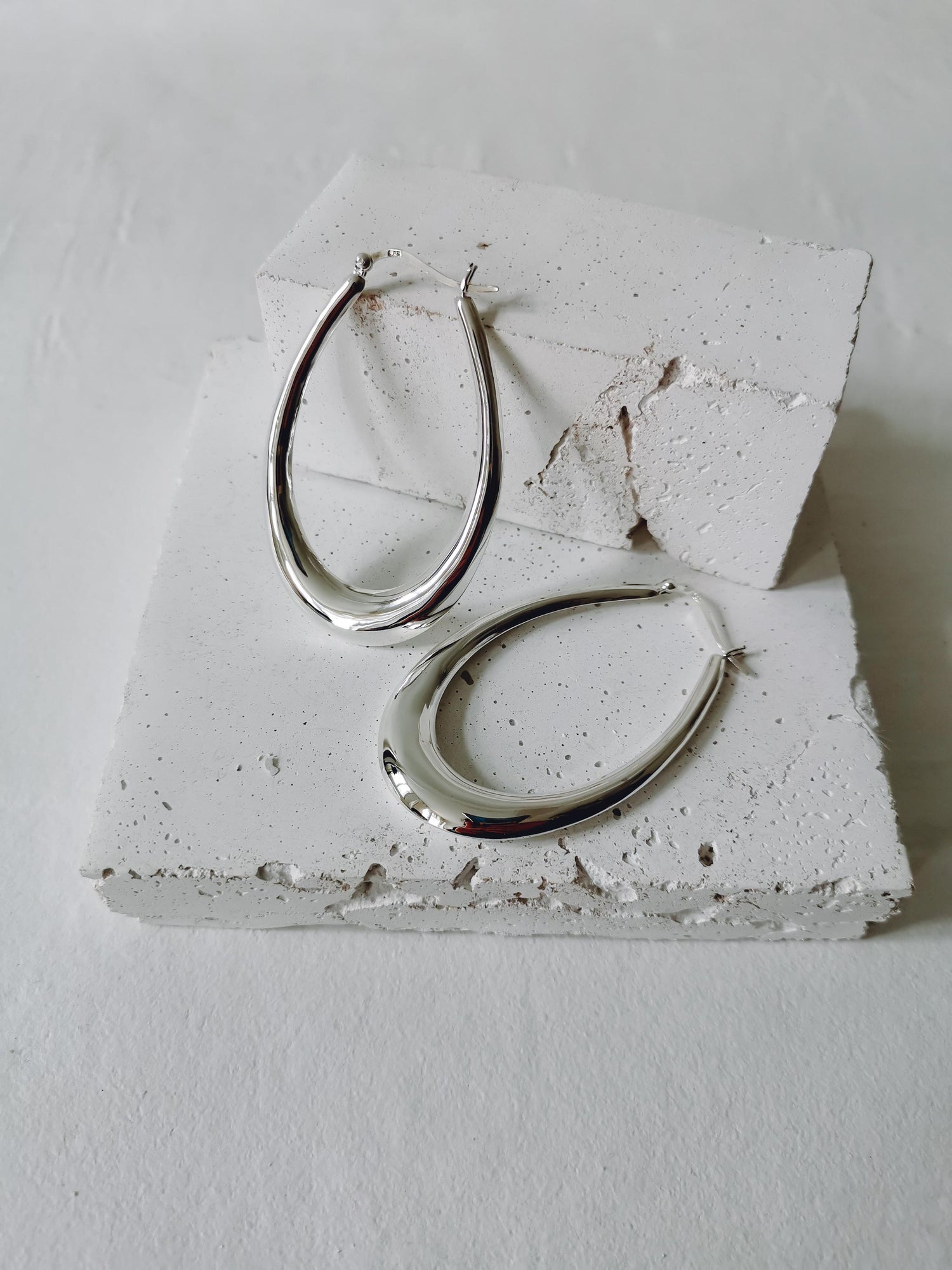 Breite ovale big Creolen, Chunky Sterlingsilber Creolen, Statement Ohrringe aus 925 Silber