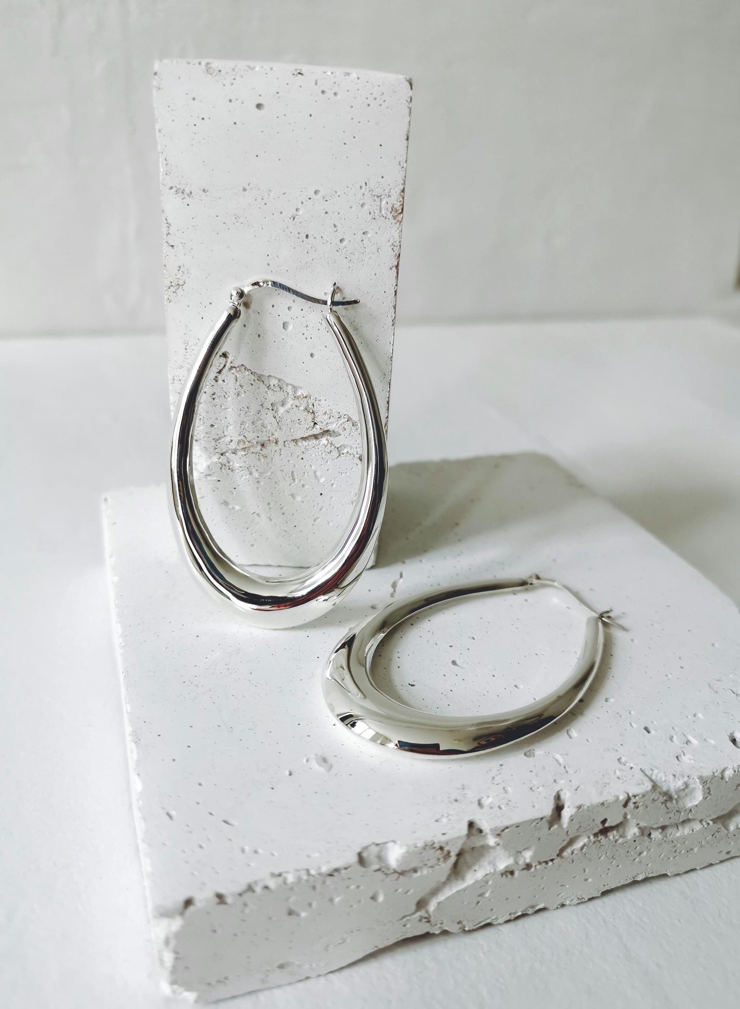 Breite ovale big Creolen, Chunky Sterlingsilber Creolen, Statement Ohrringe aus 925 Silber