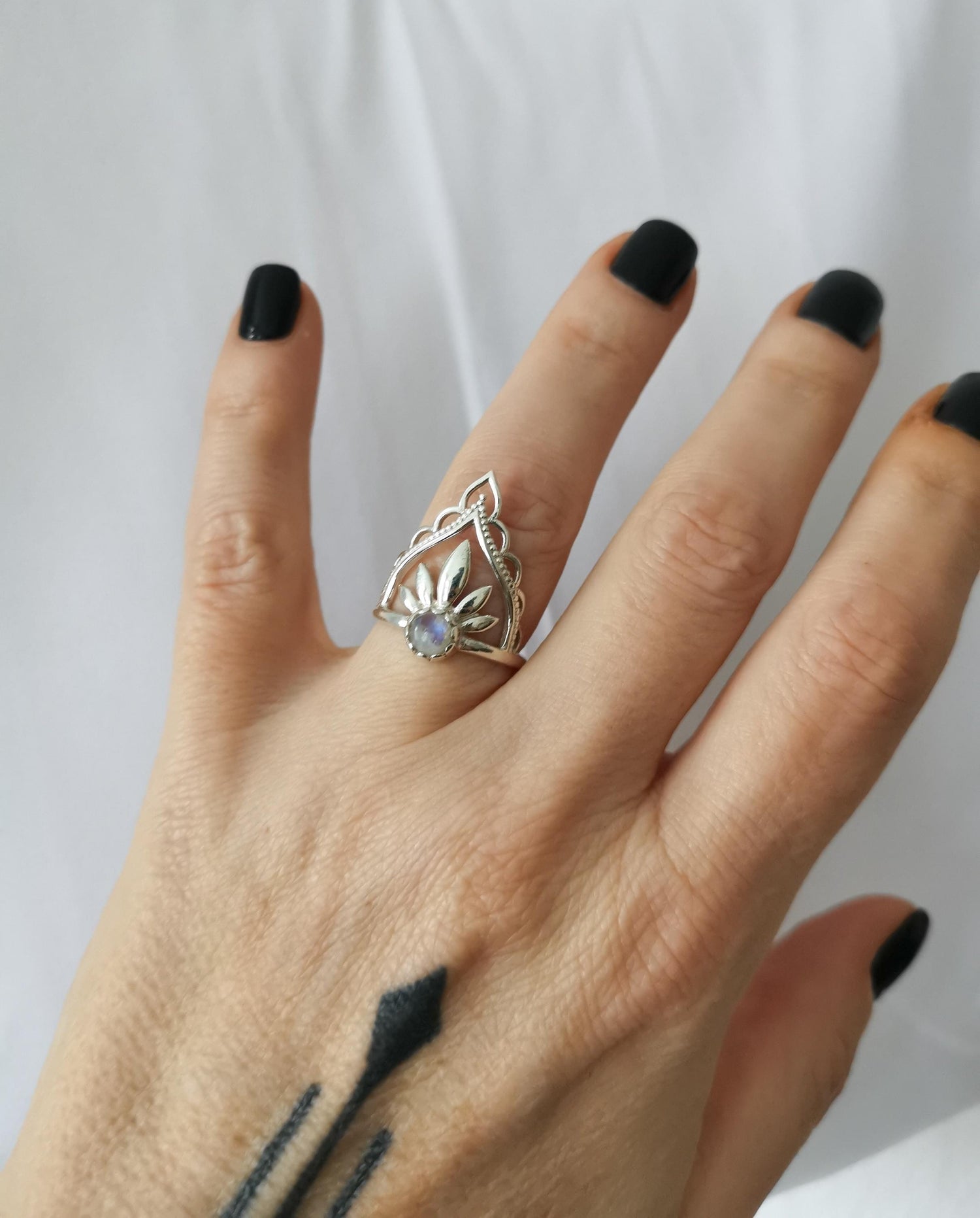 925 Silber Tiara Ring mit Mondstein, Mondstein Boho Silber Ring, filigraner Sterling Silber Ring