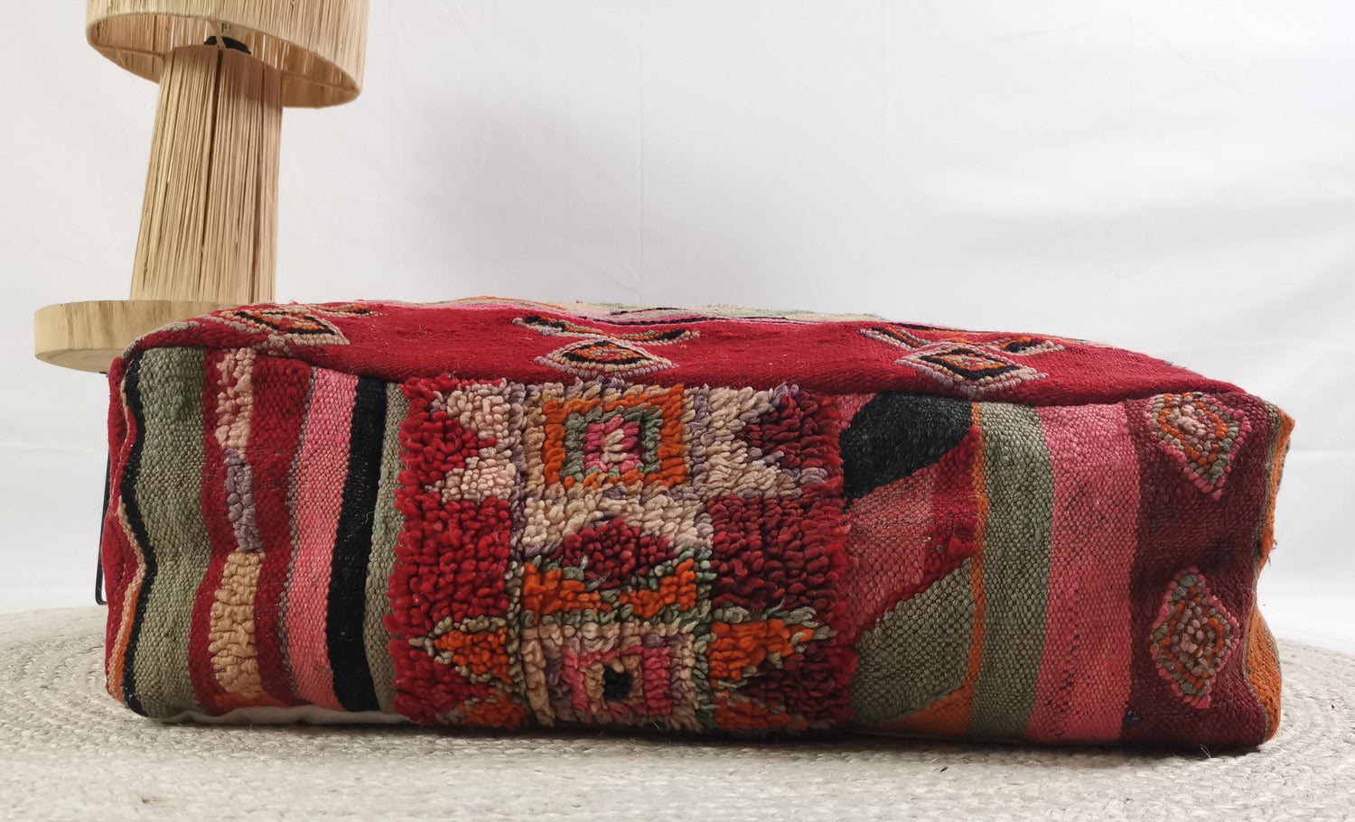 Moroccan pouf, ethnic floor cushion, colorful Beni Ourain geometric patterns, boho seat cushion made of wool, handmade