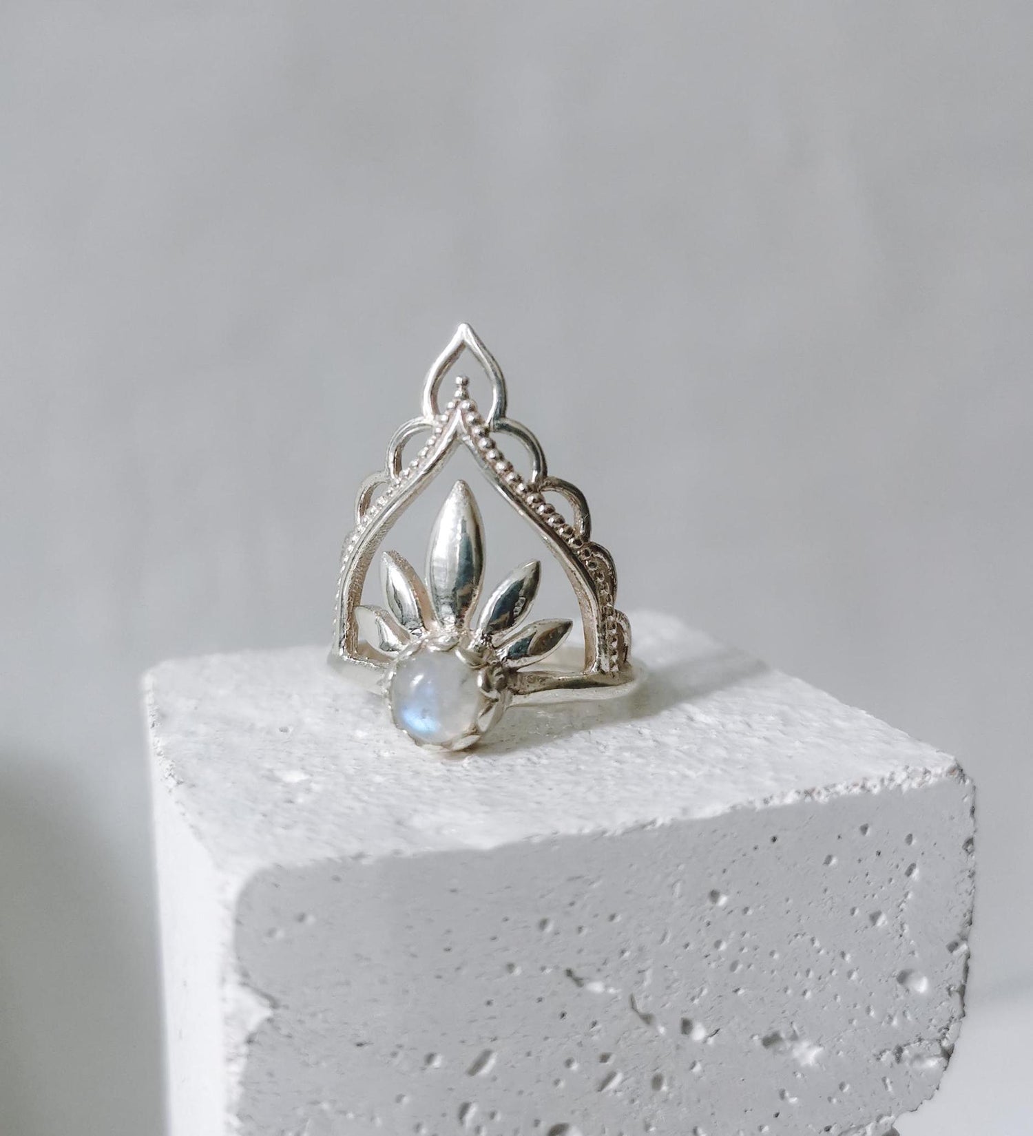 925 Silber Tiara Ring mit Mondstein, Mondstein Boho Silber Ring, filigraner Sterling Silber Ring