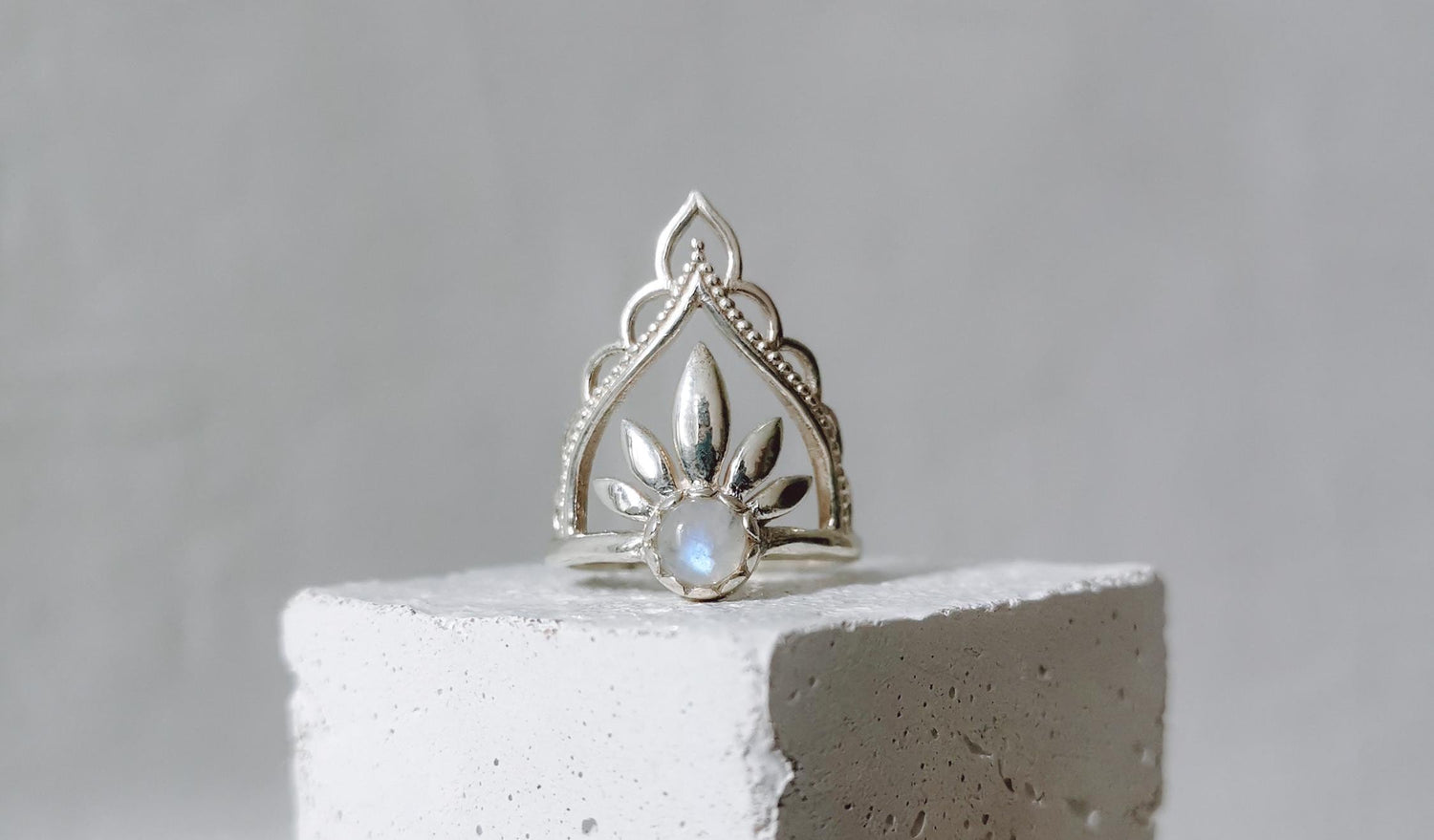 925 Silber Tiara Ring mit Mondstein, Mondstein Boho Silber Ring, filigraner Sterling Silber Ring