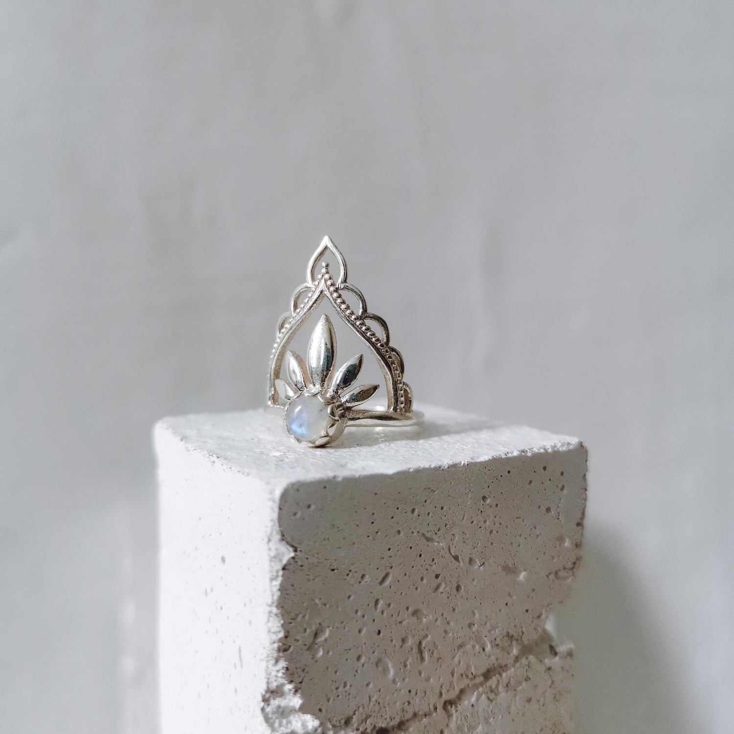 925 Silber Tiara Ring mit Mondstein, Mondstein Boho Silber Ring, filigraner Sterling Silber Ring