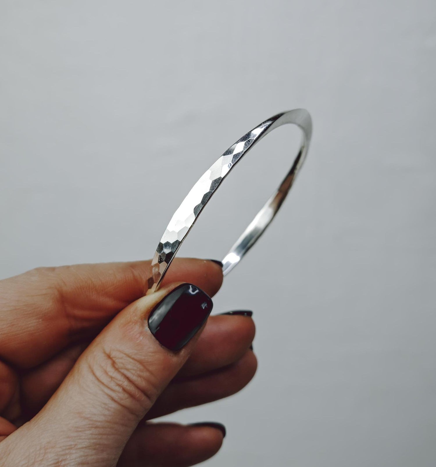 Sterling silver bracelet, flat bracelet, tribal, minimalist bangle made of 925 silver, textured, hammered